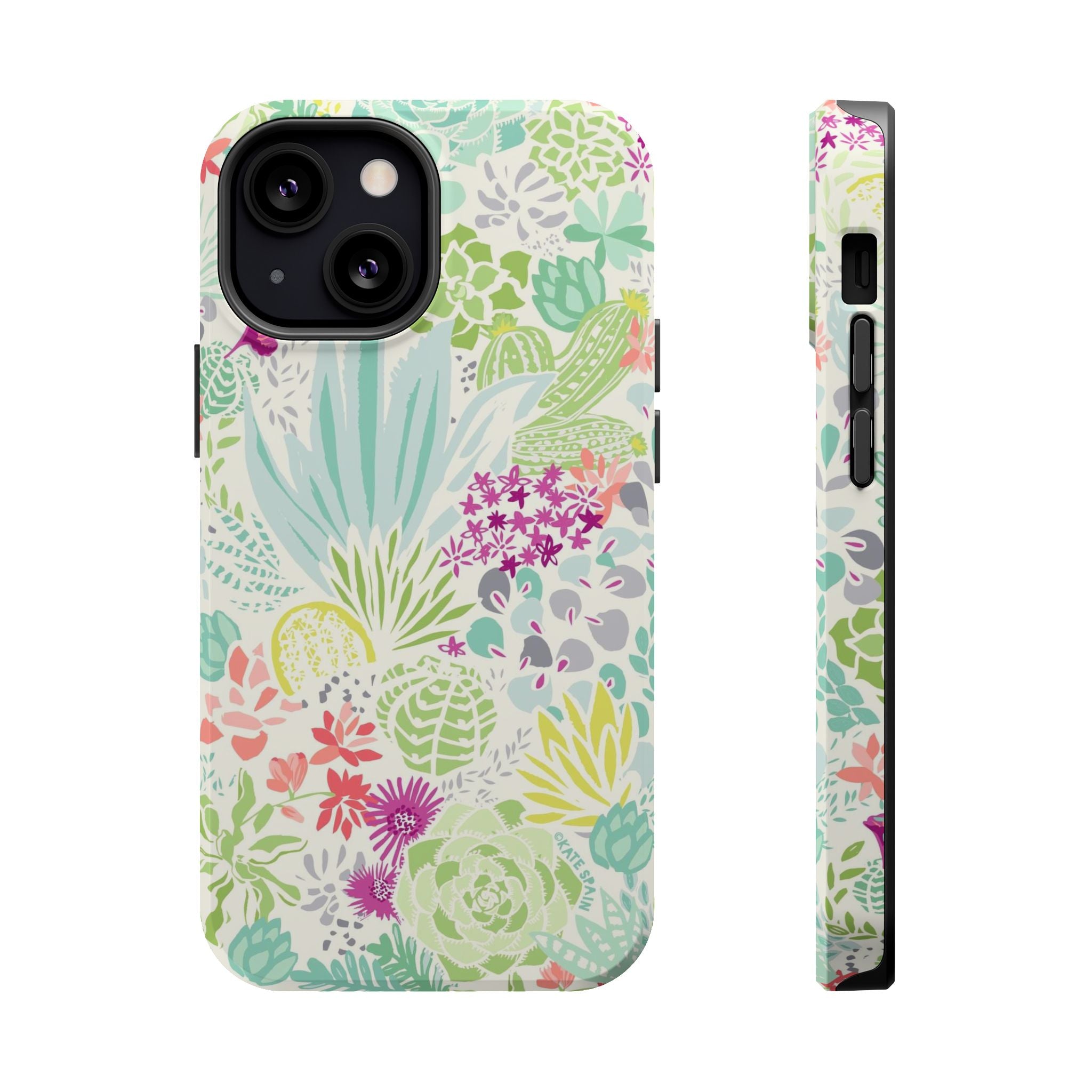 Canyon MagSafe iPhone 13 mini Case – Glossy | aqua, coral, purple, sage green succulent and cactus print