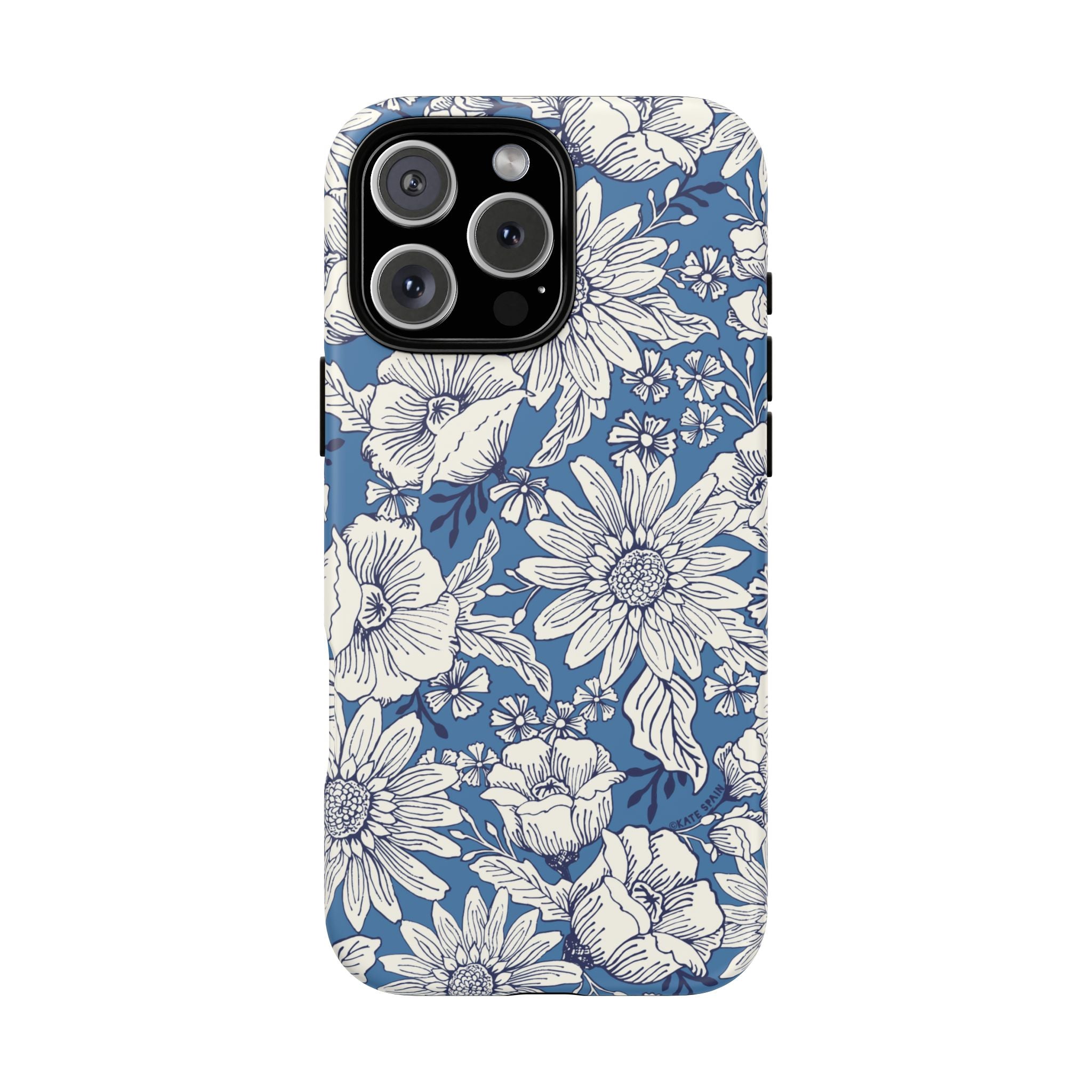 Jardin Tough iPhone 16 Pro Max Case – Matte | blue and cream botanical garden print
