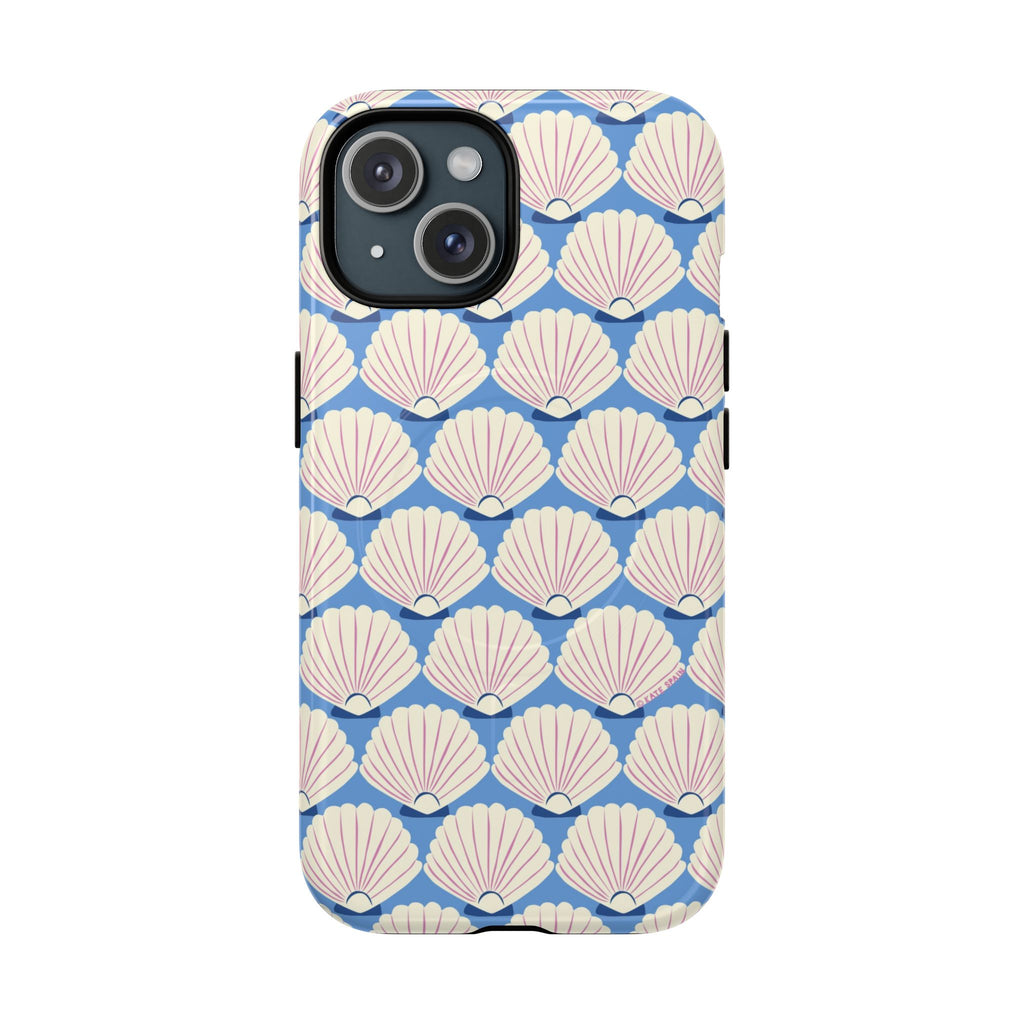 Seashells MagSafe iPhone 15 Case – Glossy | periwinkle, cream, blush scallop shell print