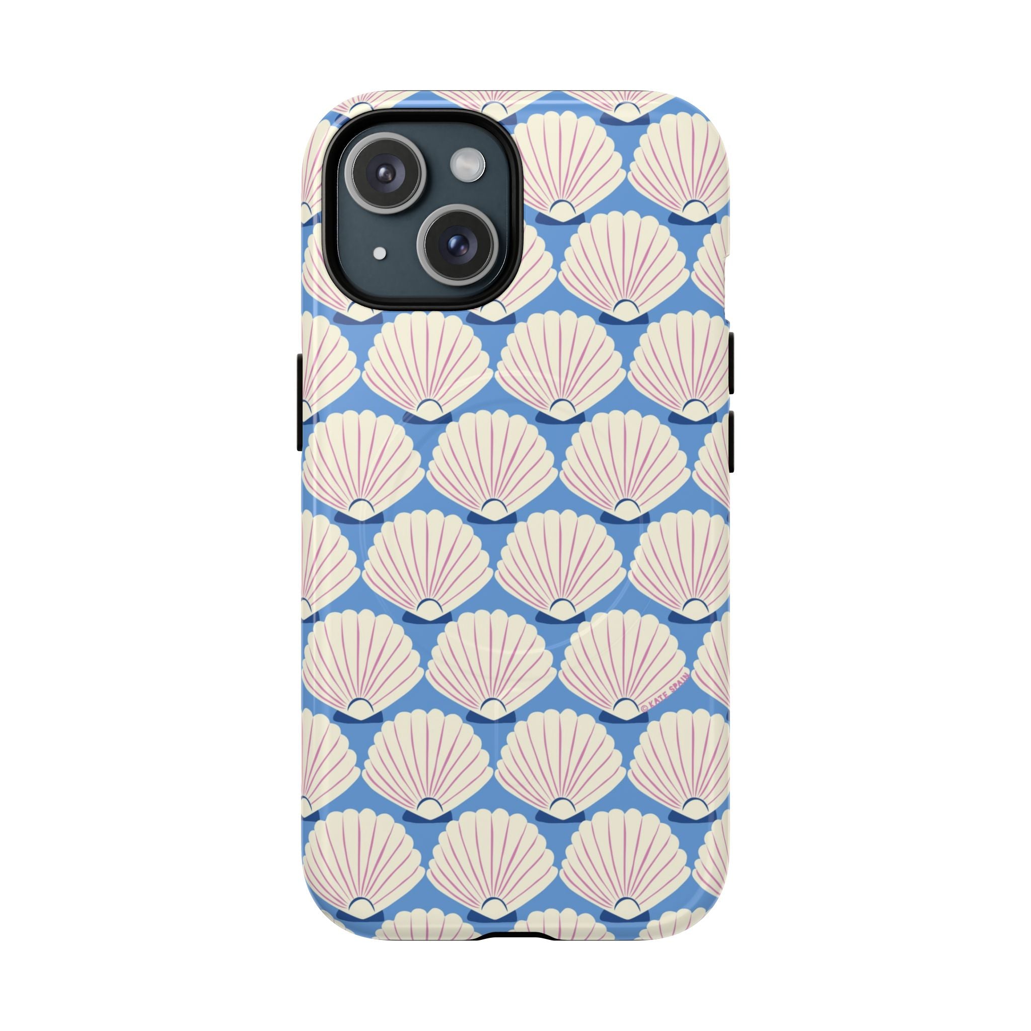 Seashells MagSafe iPhone 15 Case – Glossy | periwinkle, cream, blush scallop shell print
