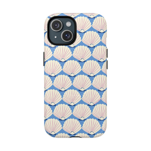 Seashells MagSafe iPhone 15 Case – Glossy | periwinkle, cream, blush scallop shell print