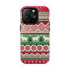 Telemark MagSafe iPhone 14 Pro Case – Glossy | red, green, and cream fair isle Christmas sweater print with snowflakes, reindeer, and trees