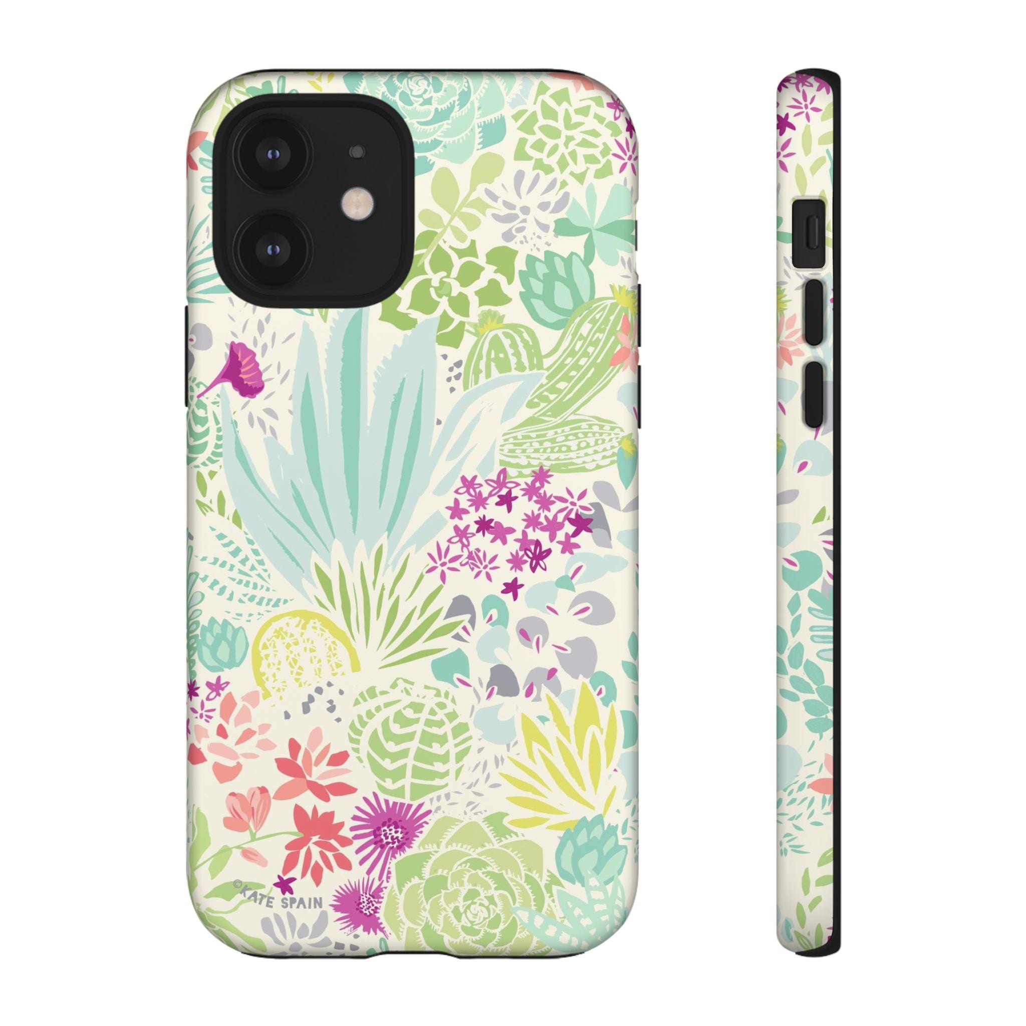 Canyon Tough iPhone 12 Case – Matte | cream, sage, aqua, mauve, fuschia botanical succulent print