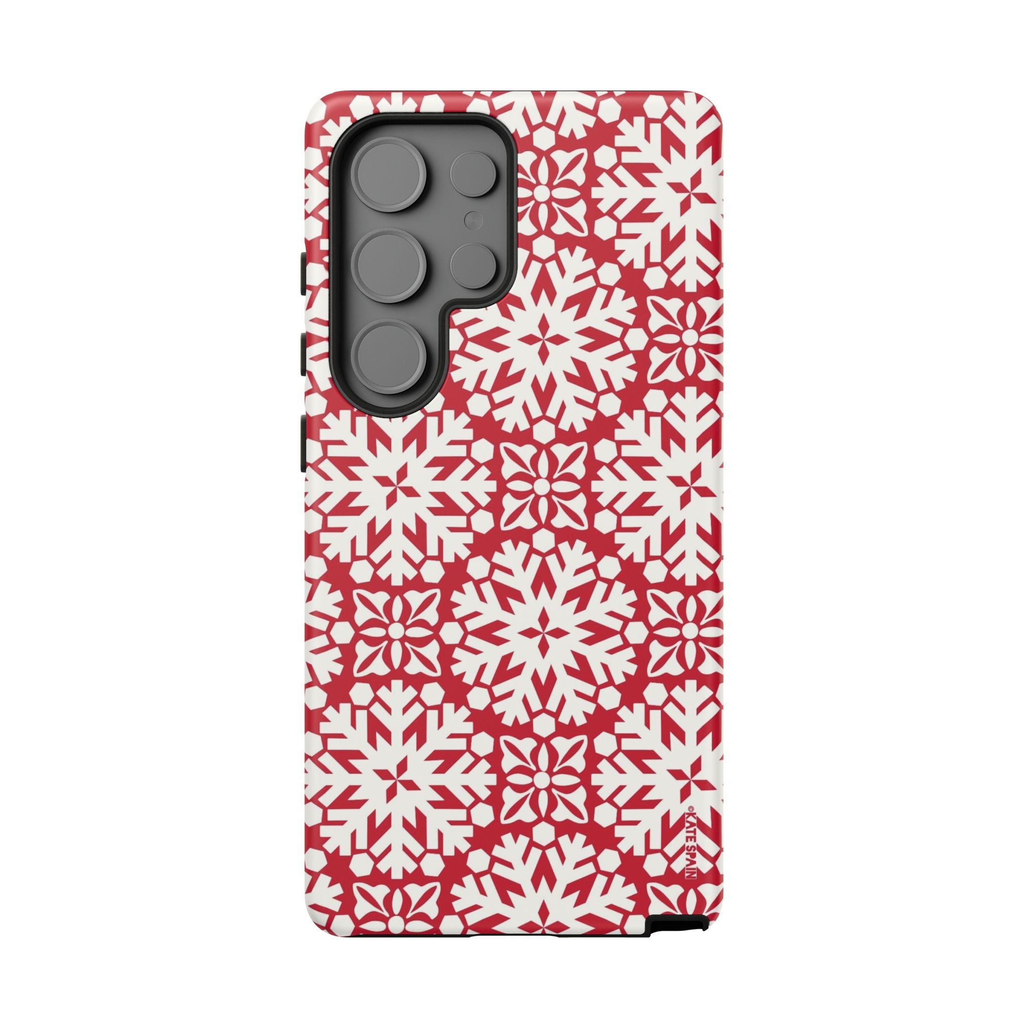 Flurry Samsung Galaxy S25 Ultra Case – Matte | white, red geometric snowflake tile print