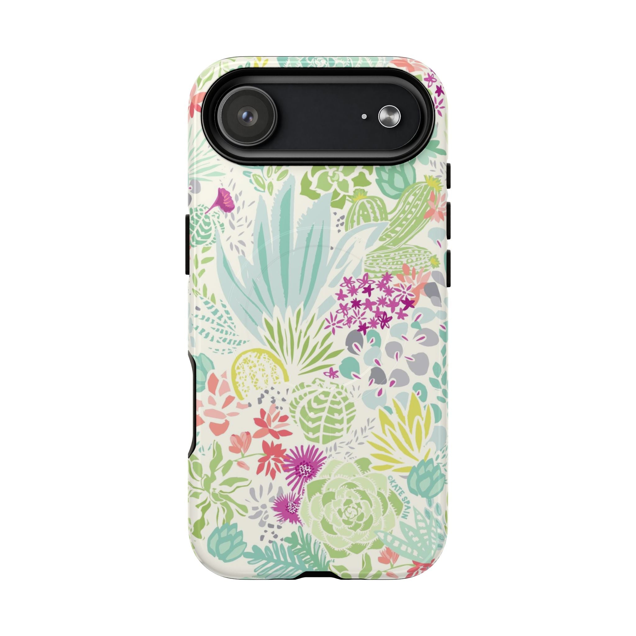 Canyon MagSafe iPhone 17 Air Case – Glossy | cream, sage, aqua, mauve, fuschia botanical succulent print