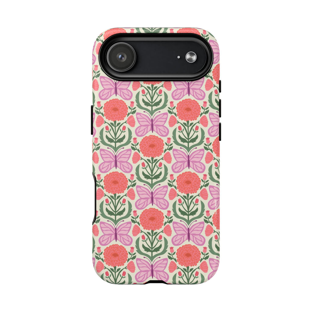 Pink Butterfly MagSafe iPhone 17 Air Case – Matte | pink, coral, green, cream butterfly floral print