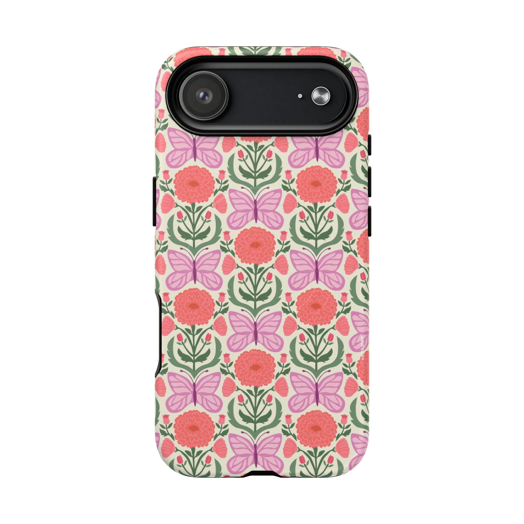 Pink Butterfly MagSafe iPhone 17 Air Case – Matte | pink, coral, green, cream butterfly floral print