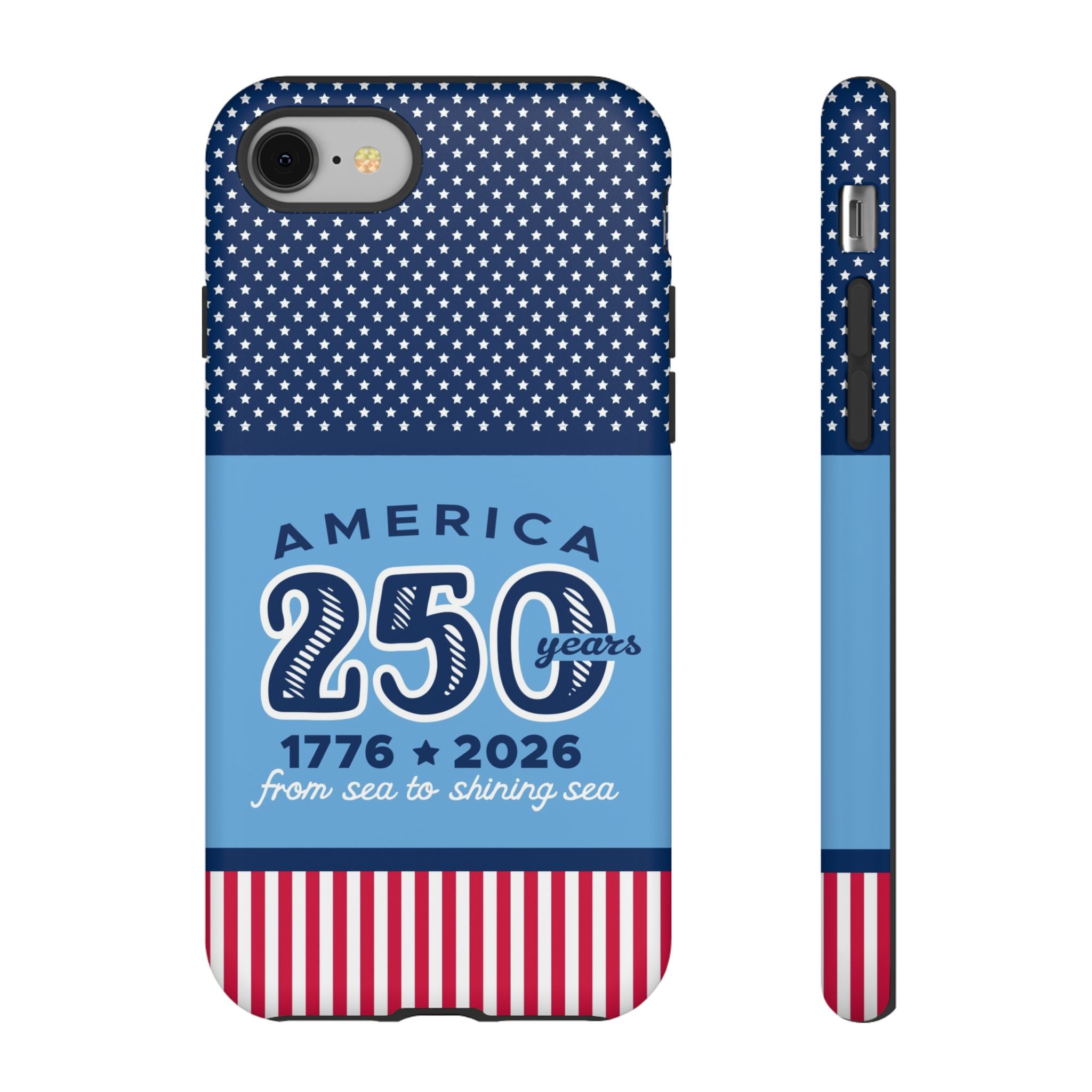 Sea to Shining Sea Tough iPhone 8 Case – Matte | navy, sky blue, red, white American stars & stripes 250th anniversary print