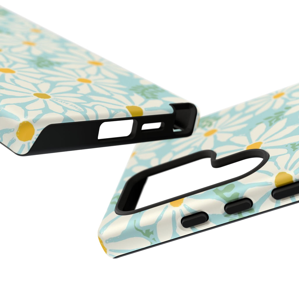 Luxury Daisies Samsung Galaxy S24 Ultra Case – close-up detail of sides, buttons, and ports in case | white, yellow, aqua daisy floral print