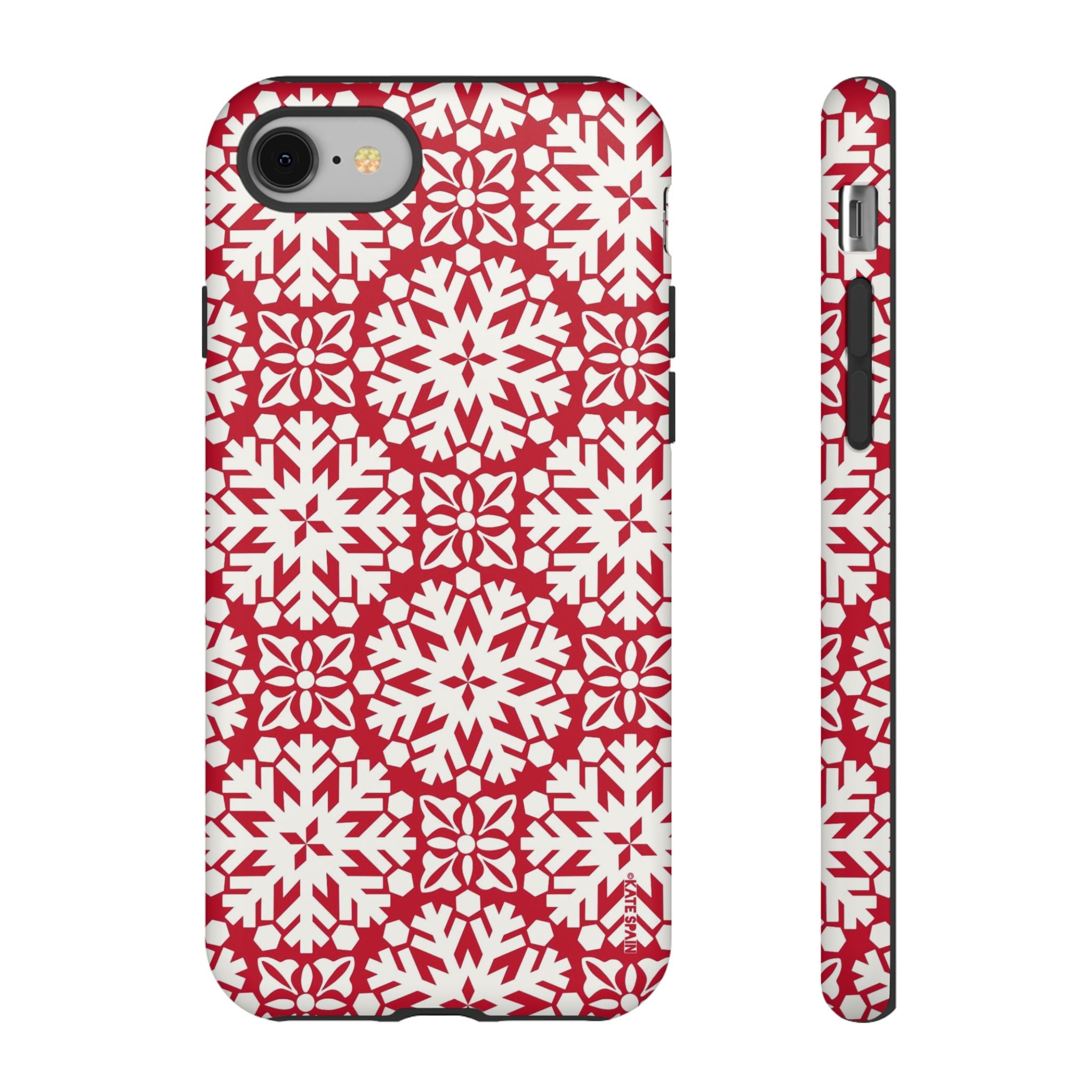 Flurry Tough iPhone 8 Case – Matte | red, cream geometric snowflake medallion print