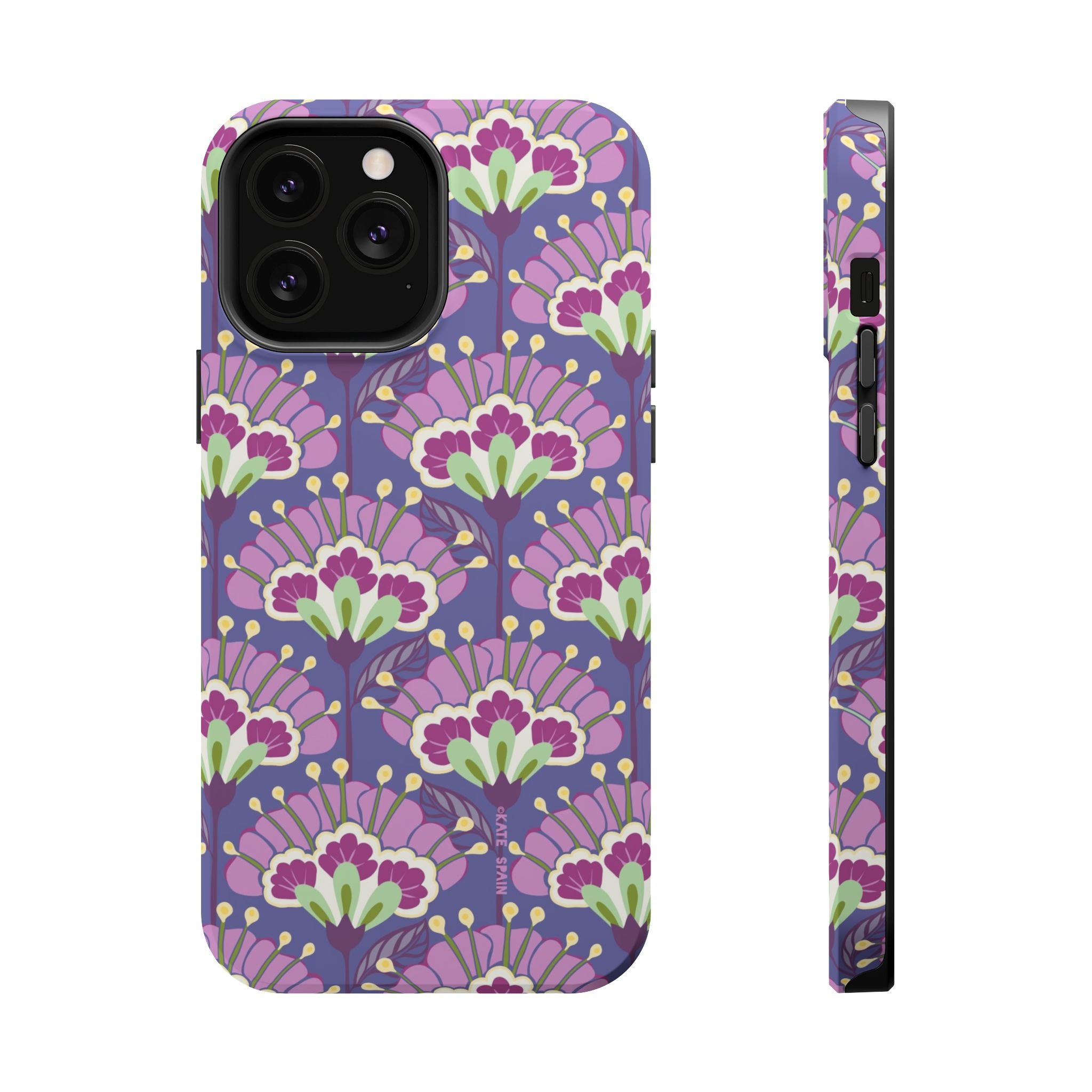 Lantern Flower MagSafe iPhone 13 Pro Max Case – Matte | periwinkle, purple, mauve, sage botanical lantern floral print MagSafe compatible, dual-layer protection