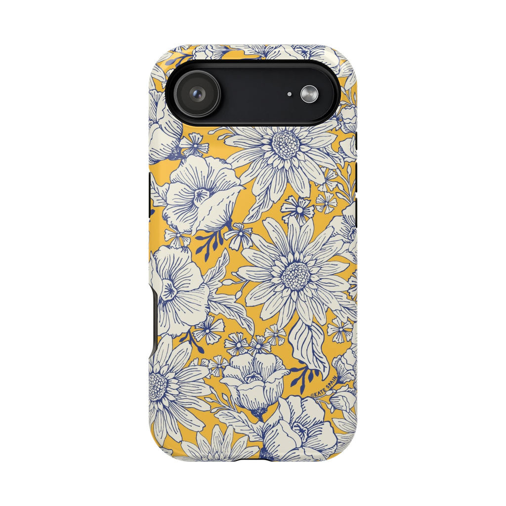 Jardin Luxury MagSafe iPhone 17 Air Case – Glossy | yellow, cream, blue botanical floral print