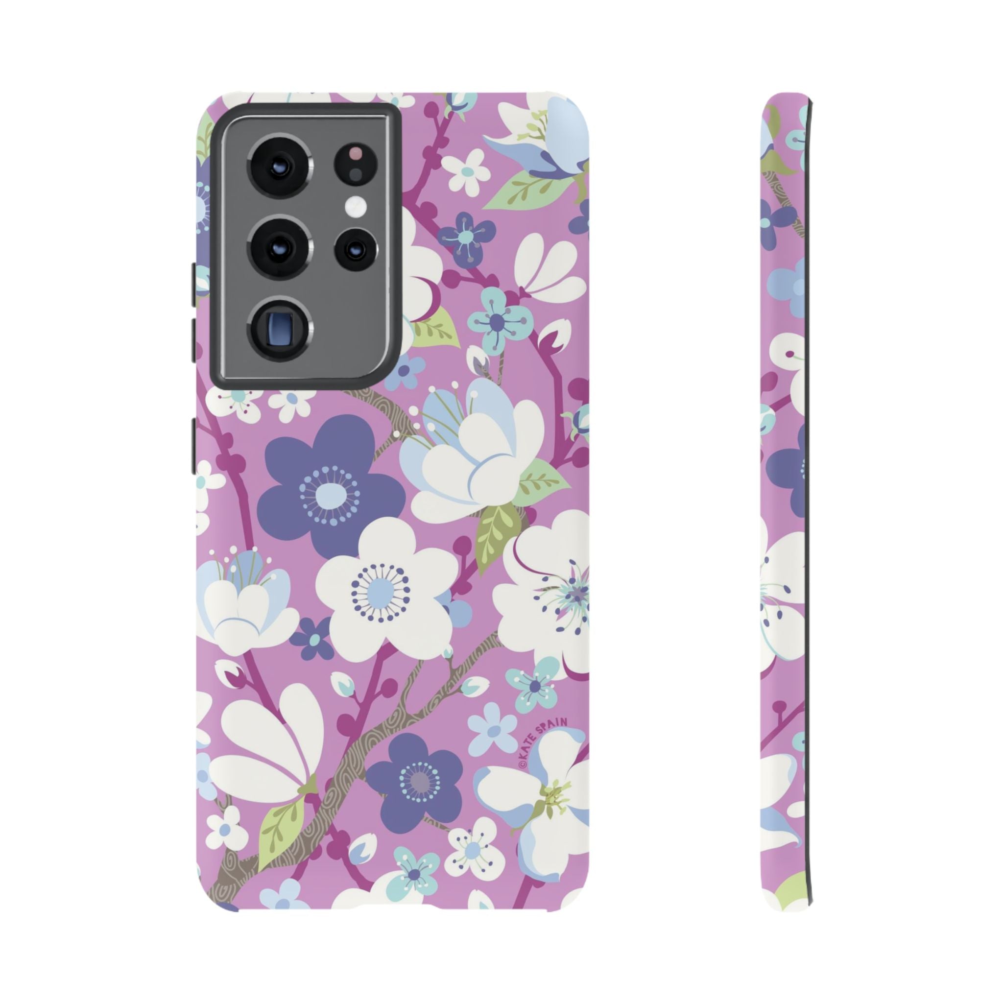 Cherry Blossom Samsung Galaxy S21 Ultra Case – Matte | mauve, white, periwinkle cherry blossom floral print