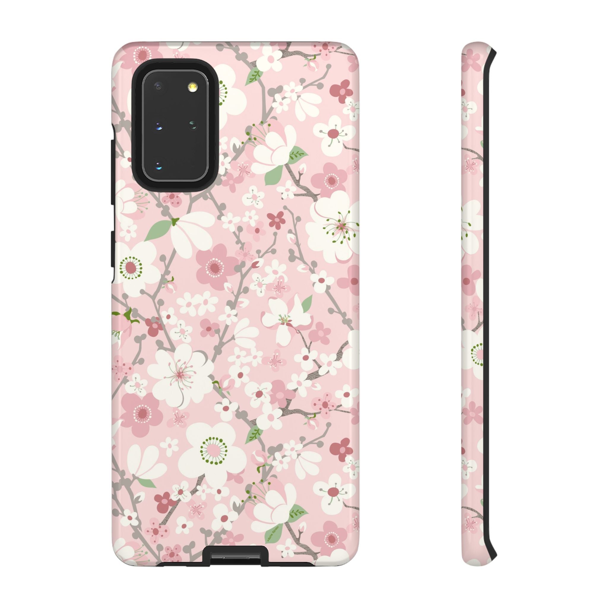 Luxury Pink Cherry Blossom Samsung Galaxy S20+ Case – Glossy | pink, white, cherry blossom floral print