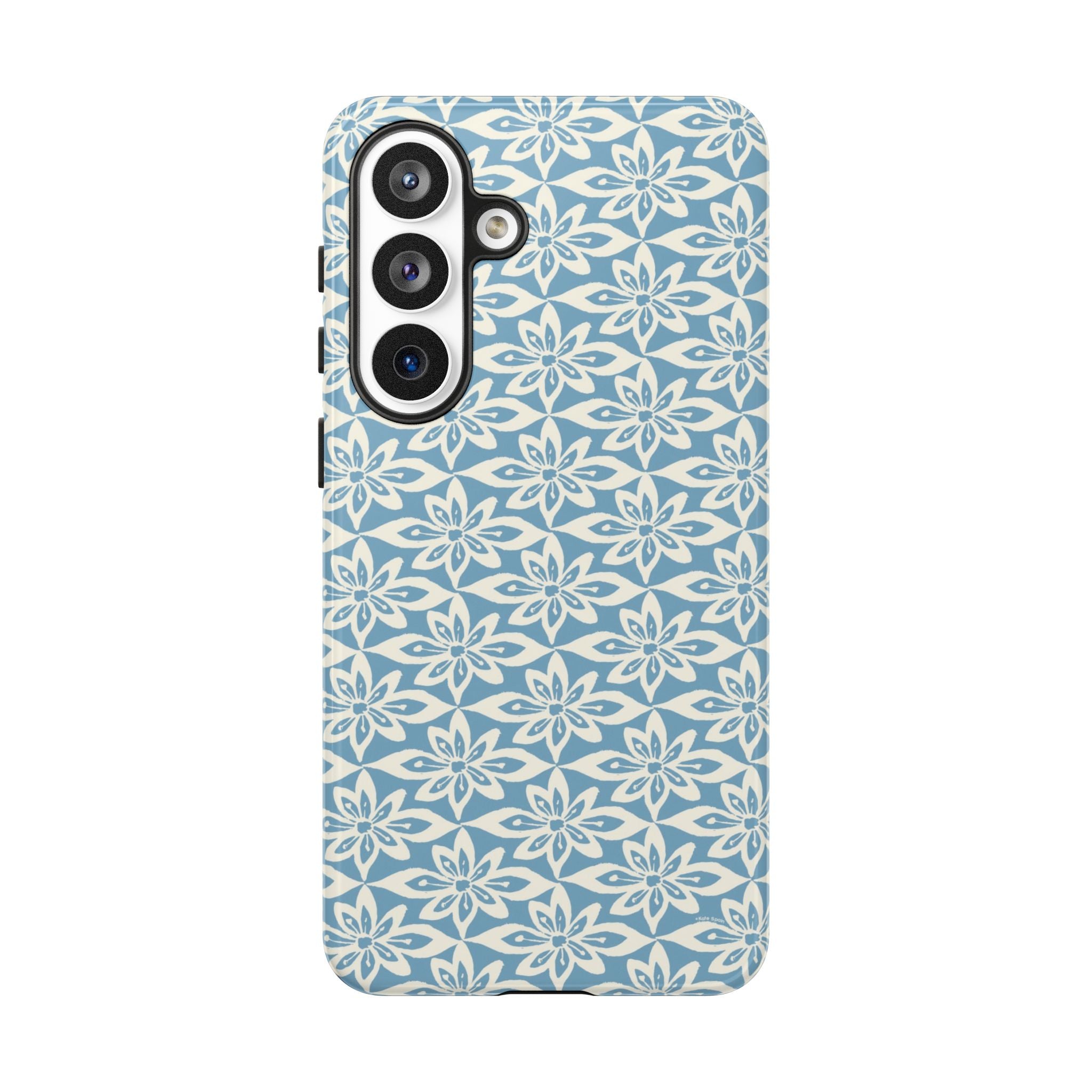 Lily Blue Samsung Galaxy S26 Plus Glossy case — graphic white lily print on cerulean blue — botanical phone case by Kate Spain