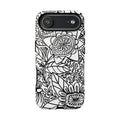 Esprit Tough iPhone 17 Air Case – Glossy | white, black botanical line art floral print