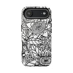 Esprit Tough iPhone 17 Air Case – Glossy | white, black botanical line art floral print