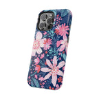 Bonaire MagSafe iPhone 16 Pro Max Case – Glossy | angled view, navy, pink, blush tropical floral print