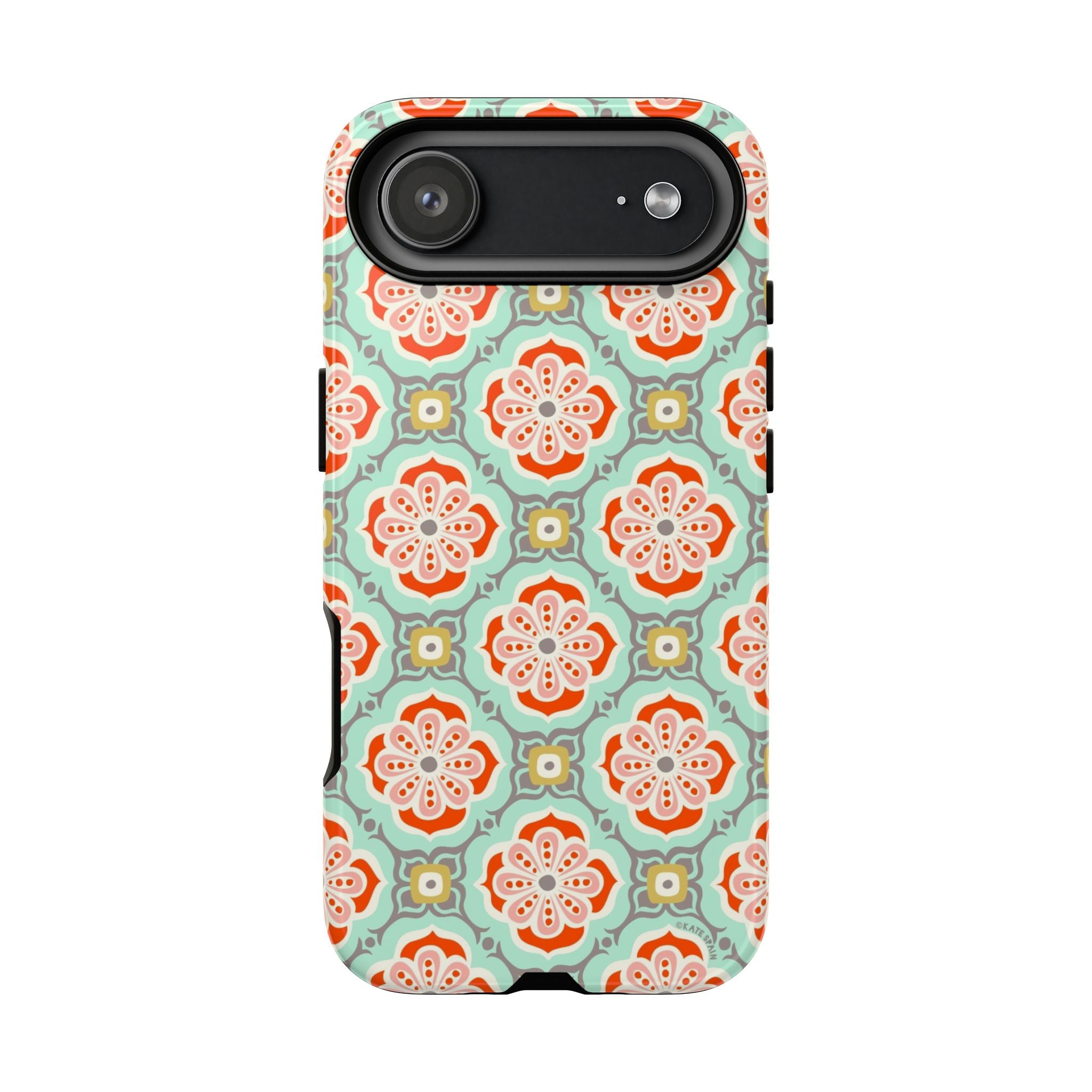 Alhambra Tough iPhone 17 Air Case – Glossy | aqua, coral, blush geometric medallion floral print