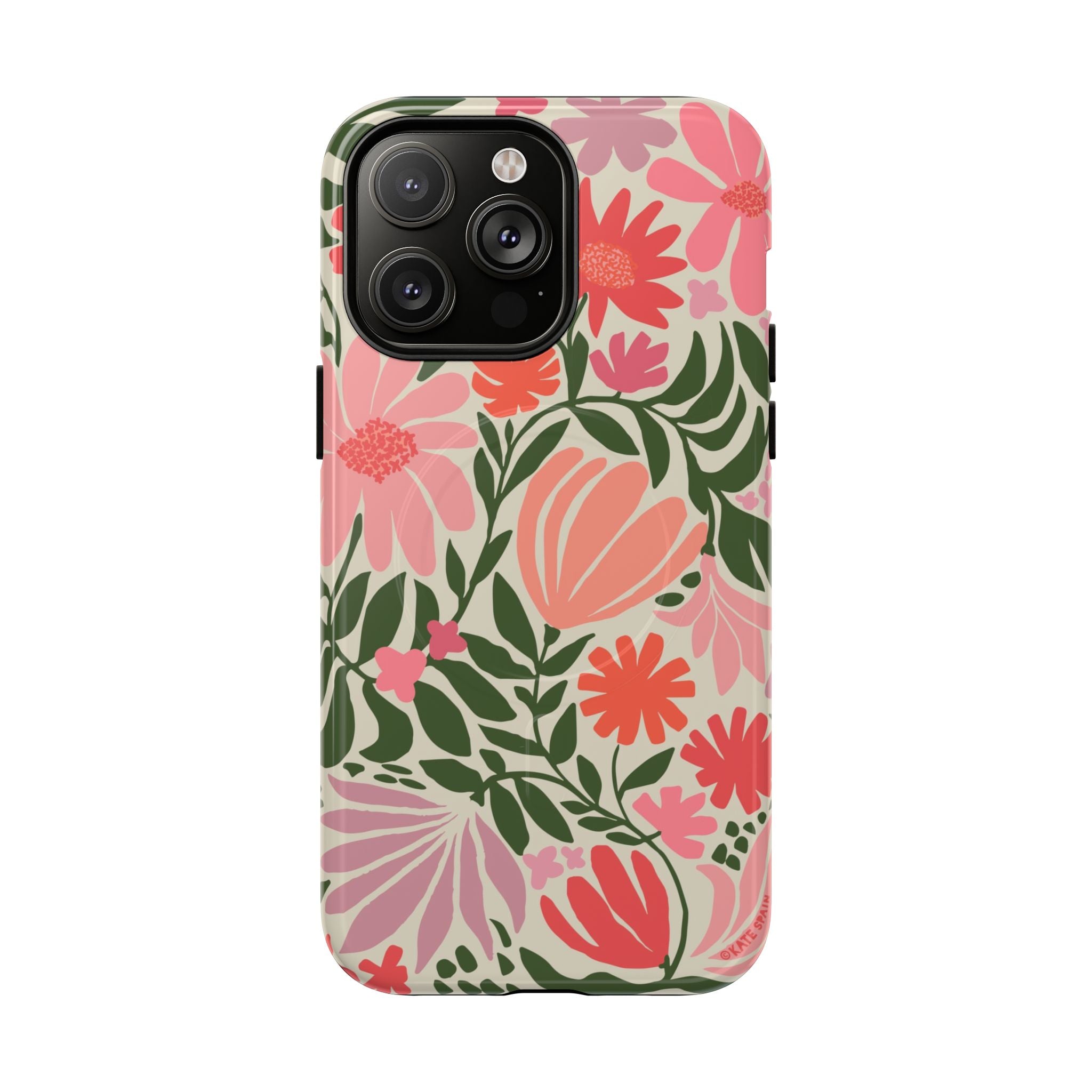 Botanica MagSafe iPhone 14 Pro Max Case – Glossy | coral, pink, sage green botanical wildflower print