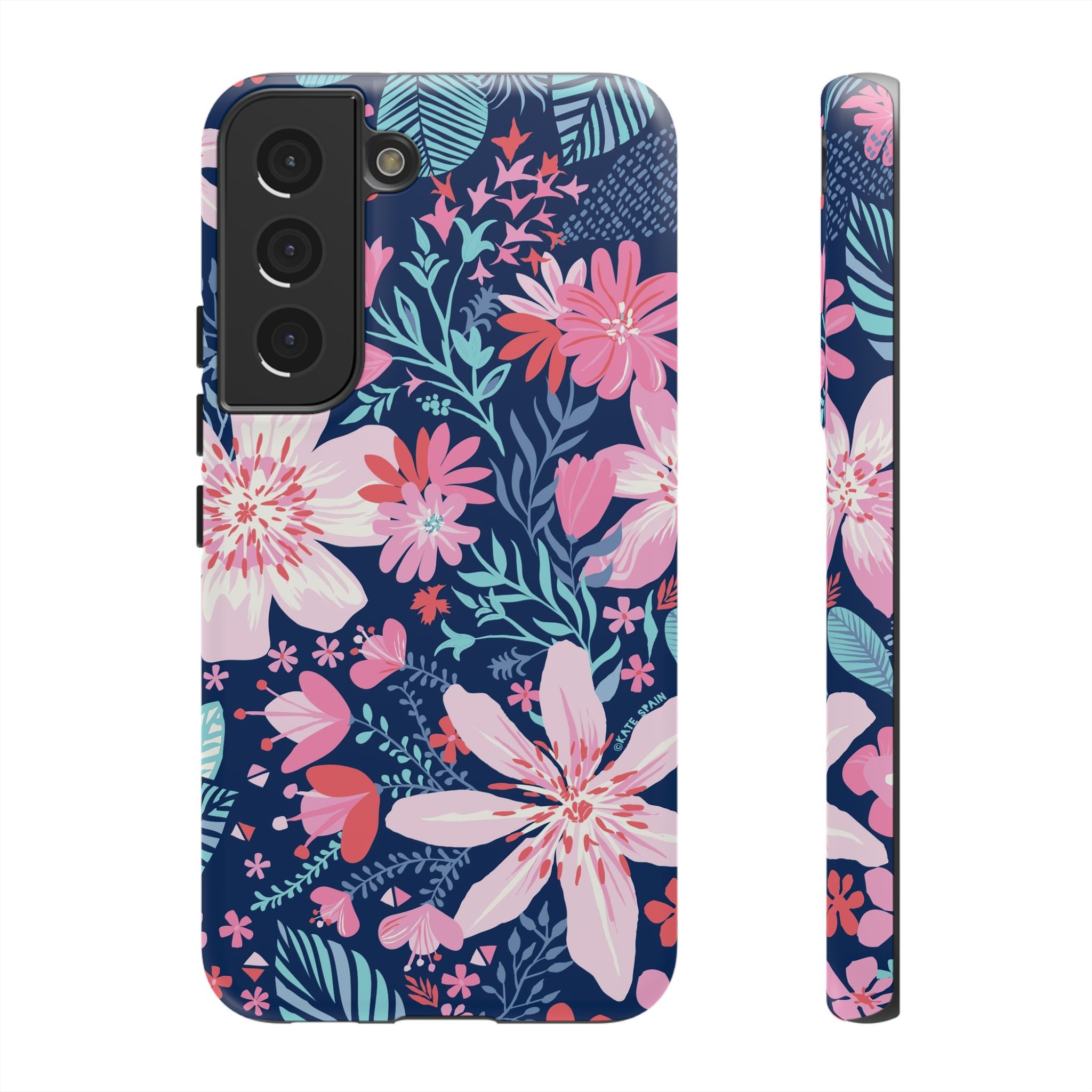 Tropical Bonaire Samsung Galaxy S22 Case – Matte | navy, pink, white tropical floral botanical print