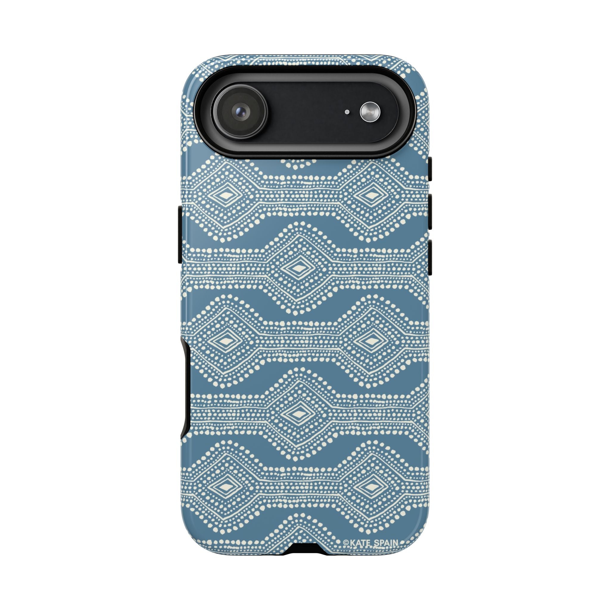 Diamond Dots Tough iPhone 17 Air Case – Glossy | steel blue, white diamond dot geometric print