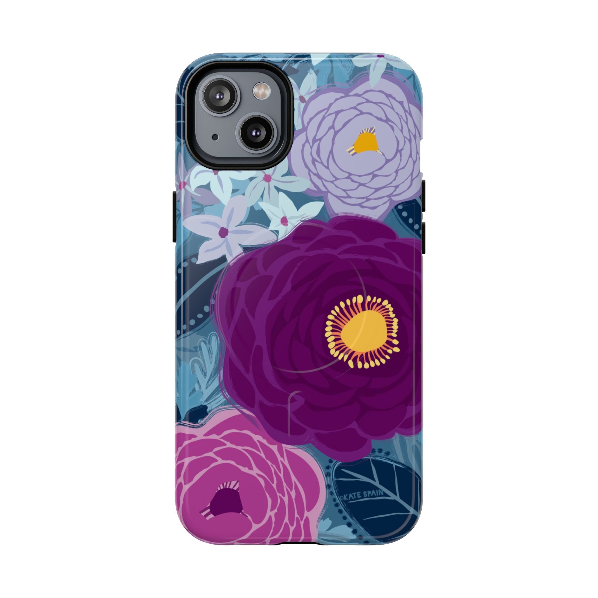 Bloomerie Violet MagSafe iPhone 14 Plus Case – Glossy | navy, purple, magenta botanical peony floral print