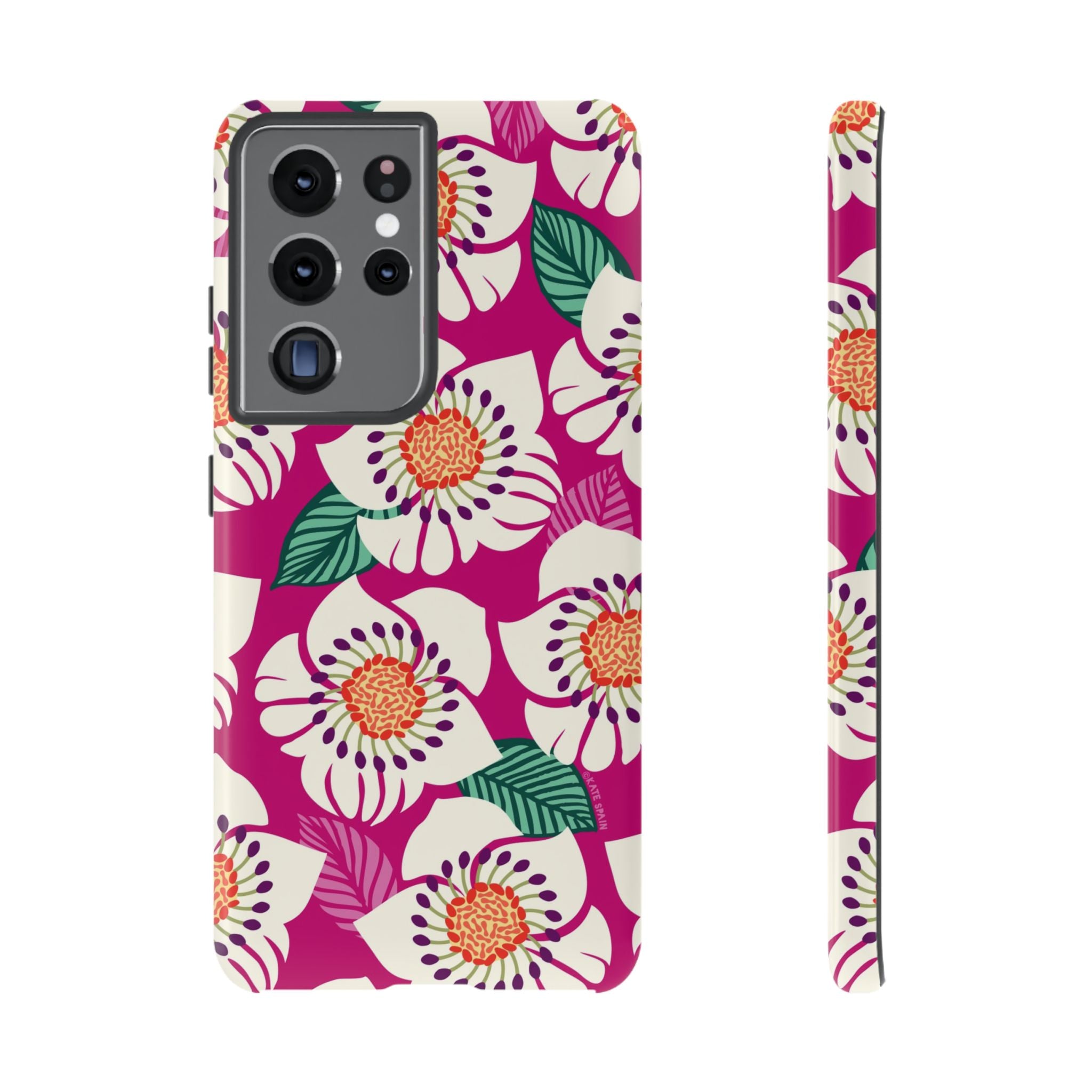 Artistic Panache Samsung Galaxy S21 Ultra Case – Glossy | berry, cream white, peach anemone floral print