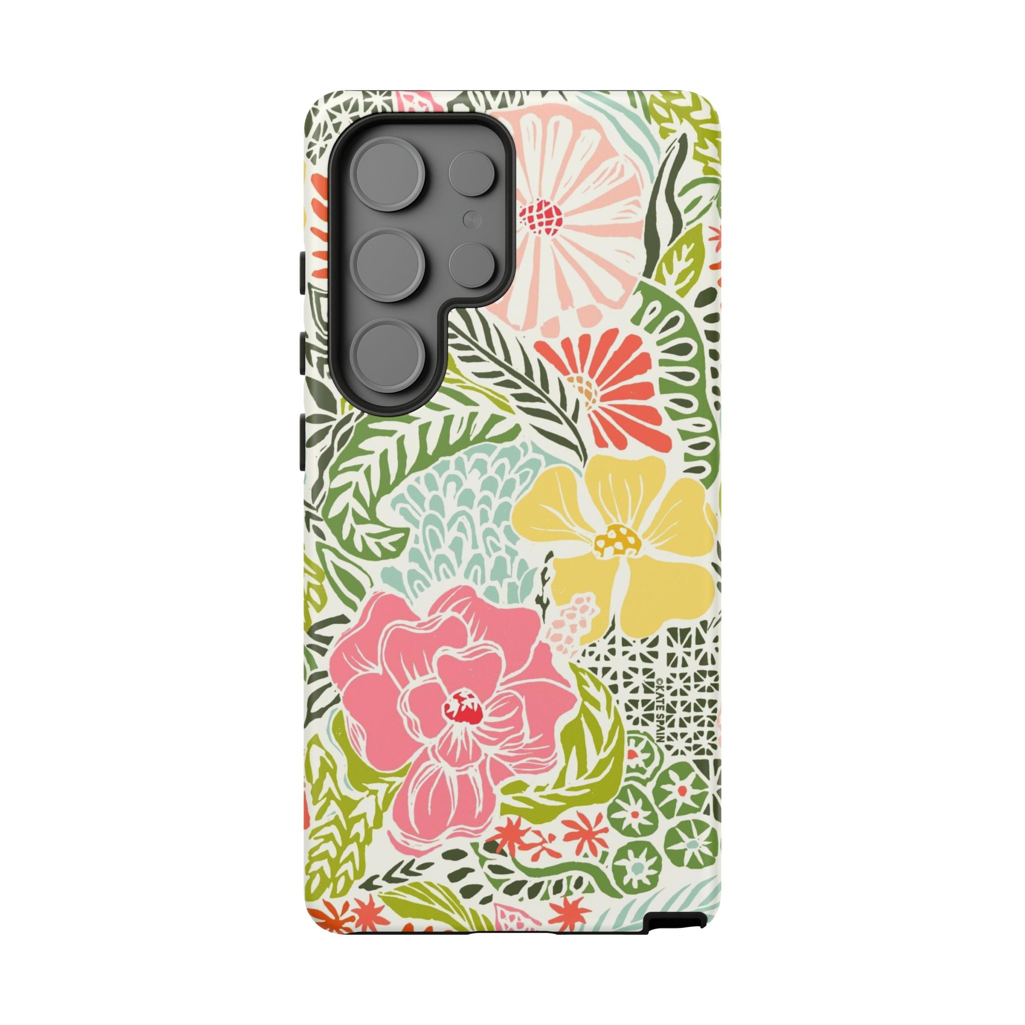 Cute Tropica Samsung Galaxy S25 Ultra Case – Matte | cream, pink, yellow, blue botanical floral print