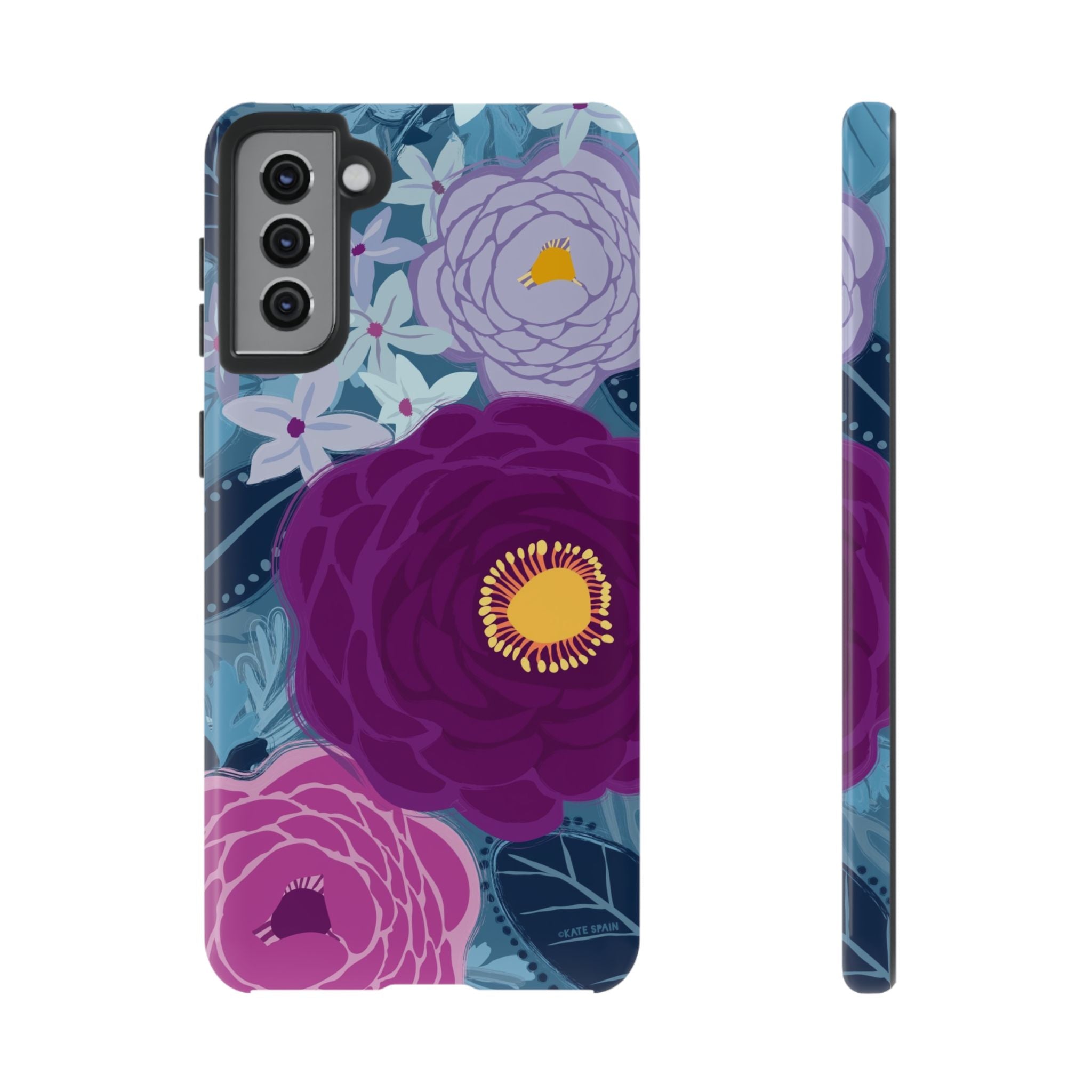 Bloomerie Samsung Tough Case Samsung Galaxy S21 Plus Case – Glossy | navy, purple, magenta botanical peony floral print