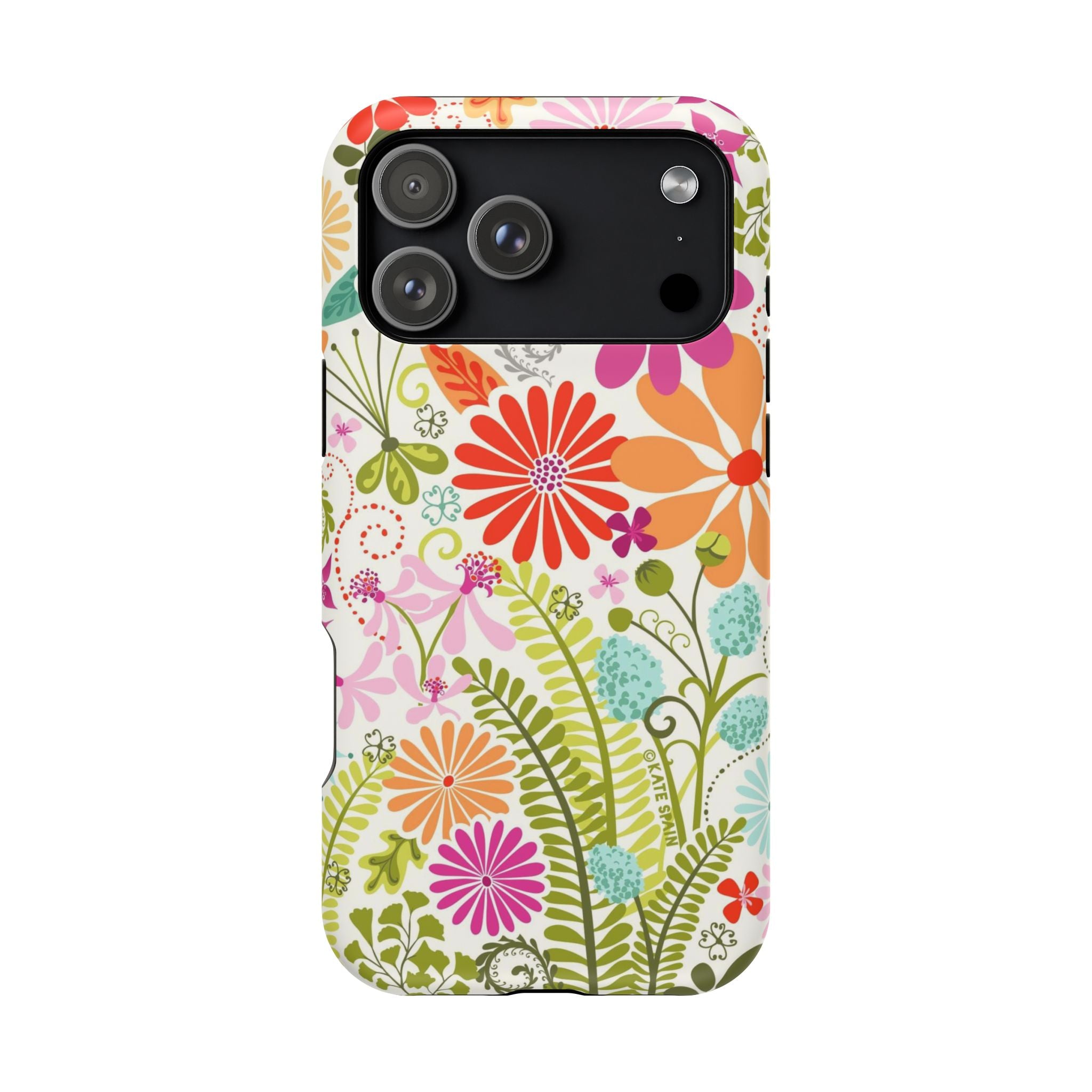 Luxury Terrain MagSafe iPhone 17 Pro Max Case – Matte | white, magenta, coral botanical woodland floral print