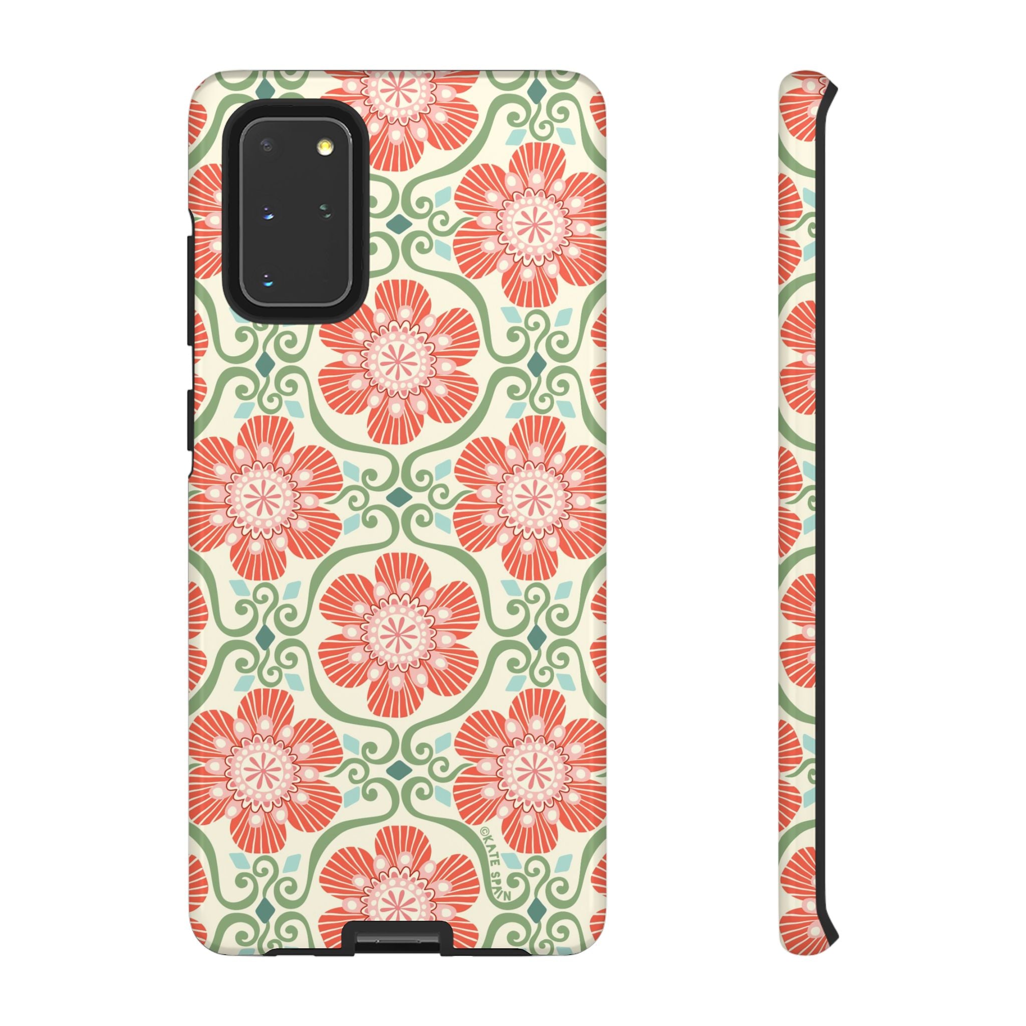 Luxury Barcelona Flowers Samsung Galaxy S20+ Case – Glossy | cream, coral, sage botanical floral print
