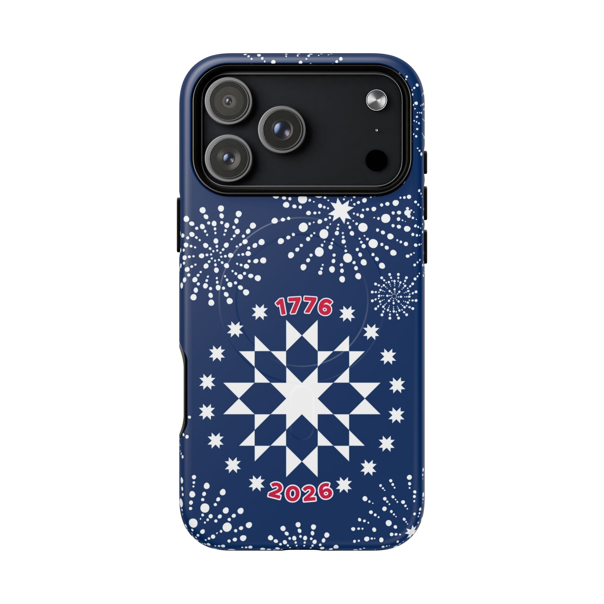 250th Fireworks MagSafe iPhone 17 Pro Max Case – Matte | navy, white patriotic star quilt fireworks print