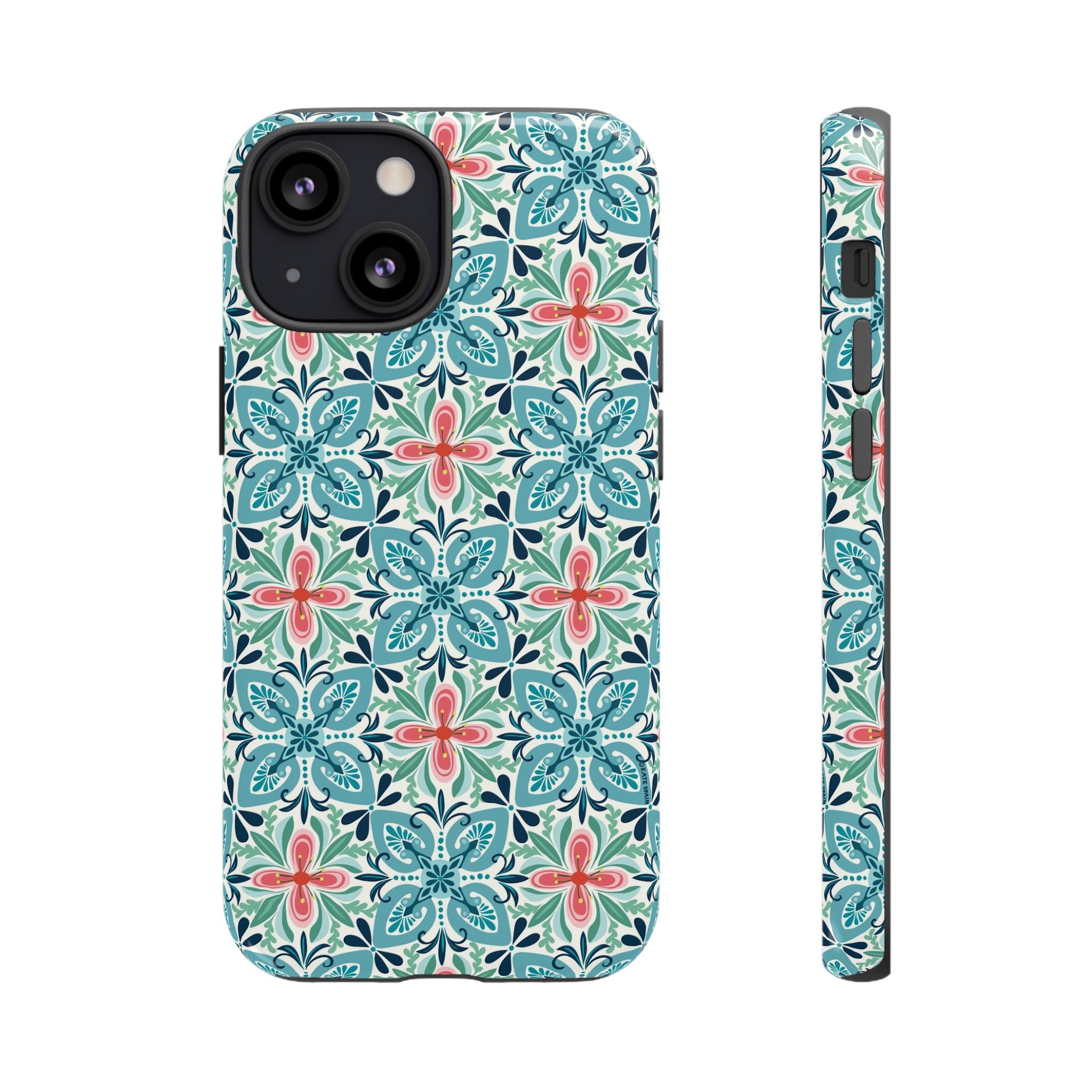 Stonecrop Tough iPhone 13 Mini Case – Glossy | sage, cream, blush botanical succulent print