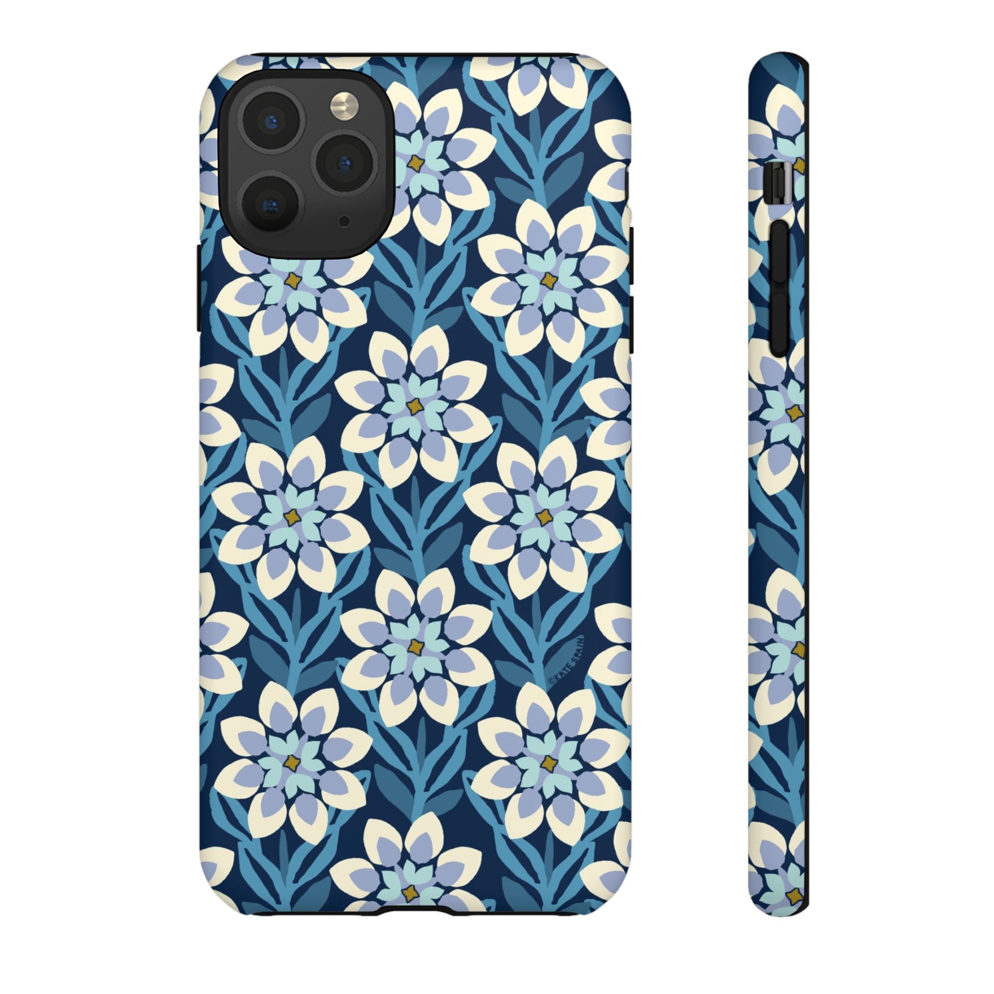 Designer Modern Dahlia Tough iPhone 11 Pro Max Case – Matte | navy, cobalt, white dahlia floral print