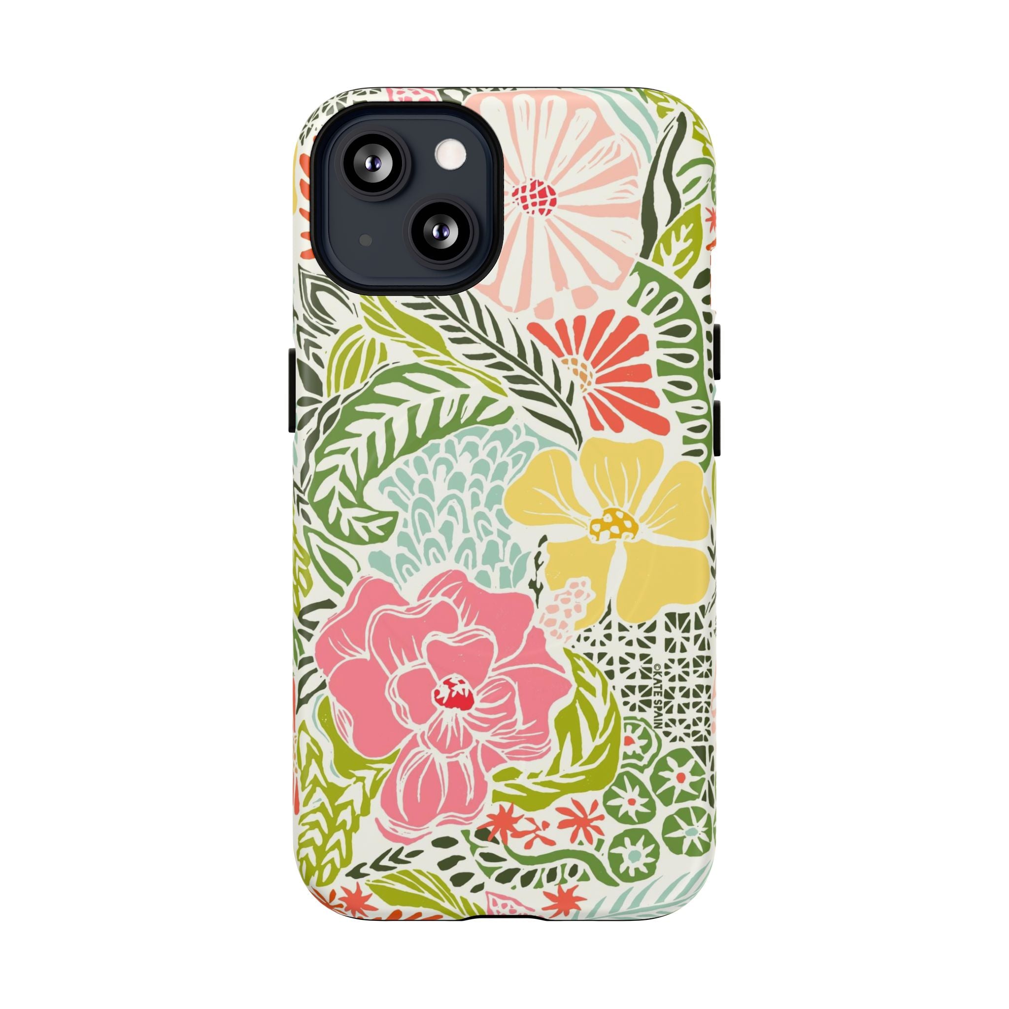 Tropica MagSafe iPhone 13 Case – Matte | yellow, coral, pink, green botanical tropical floral print