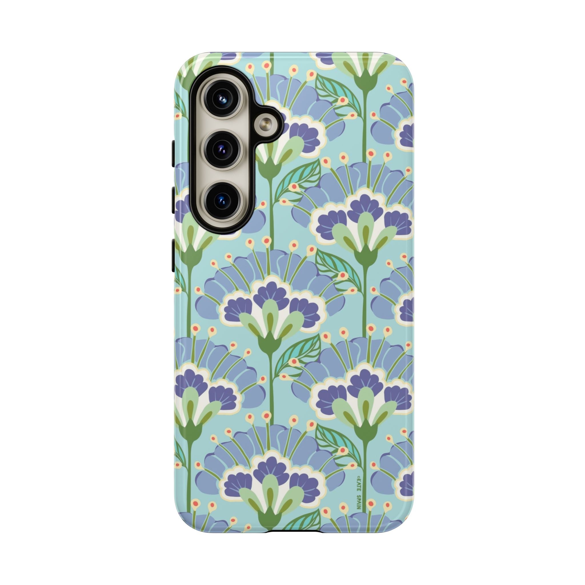Lantern Flower Samsung Galaxy S24 Case – Glossy | light blue, lavender, lime green floral print