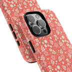 Petaline Tough iPhone 17 Pro Max Case – Matte | coral, pink, cream ditsy floral print