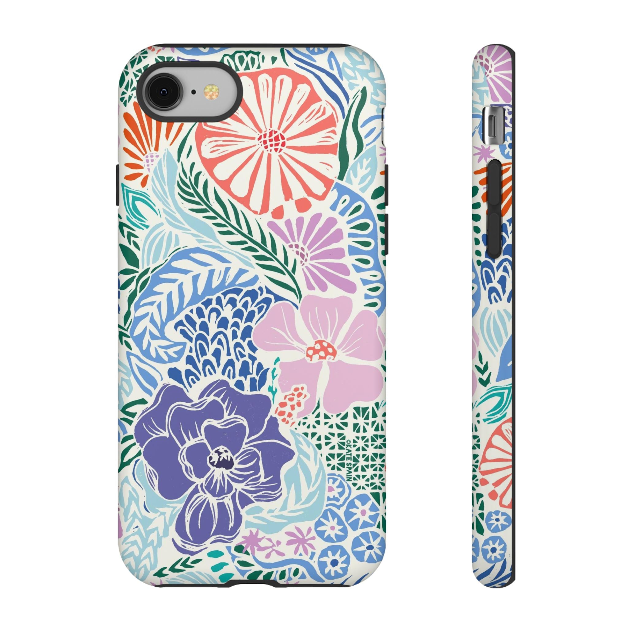 Tropica Tough iPhone 8 Case – Matte | purple, coral, pink, blue botanical tropical floral print
