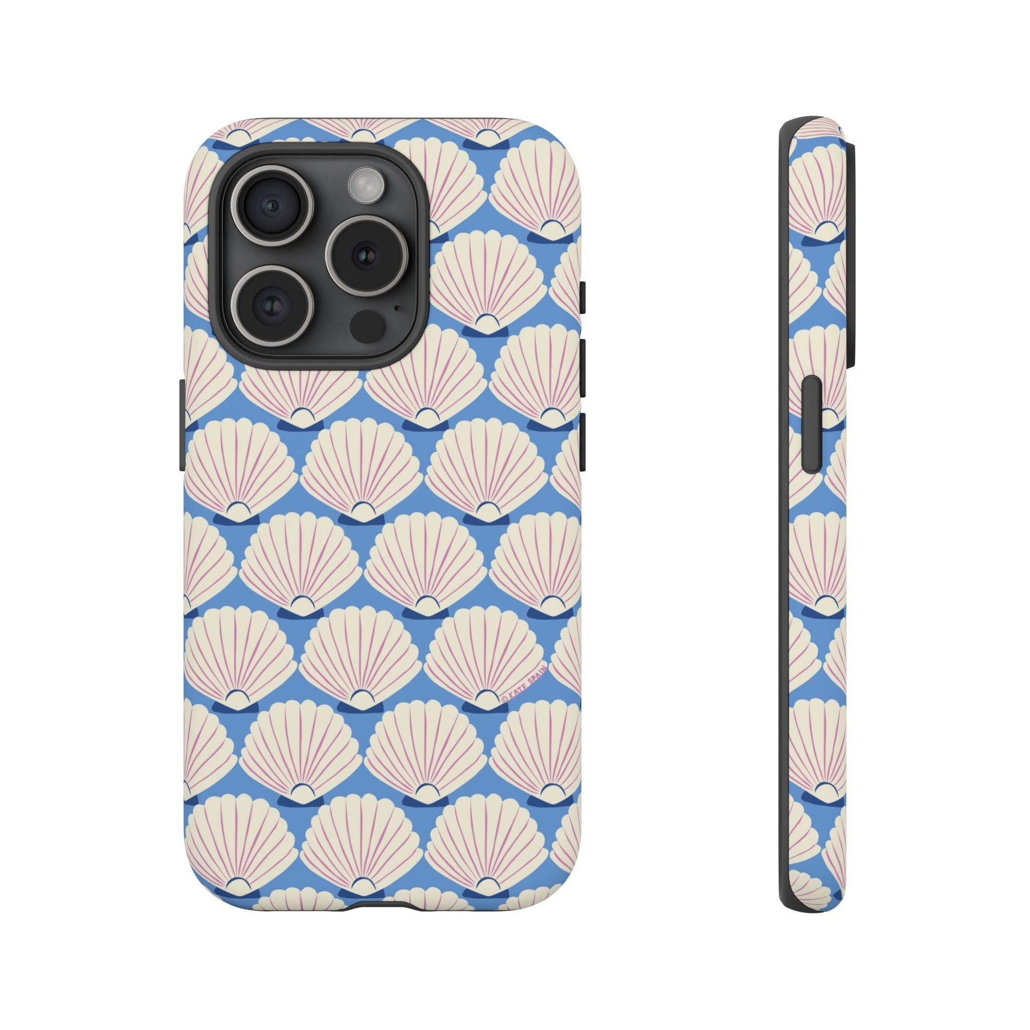 Seashells Tough iPhone 15 Pro Case – Matte | periwinkle, cream, blush scallop shell print