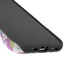 Luxury Cherry Blossom MagSafe iPhone 17 Case – detail view of two-layered case protection of bottom ports | mauve, purple, blue, white cherry blossom print