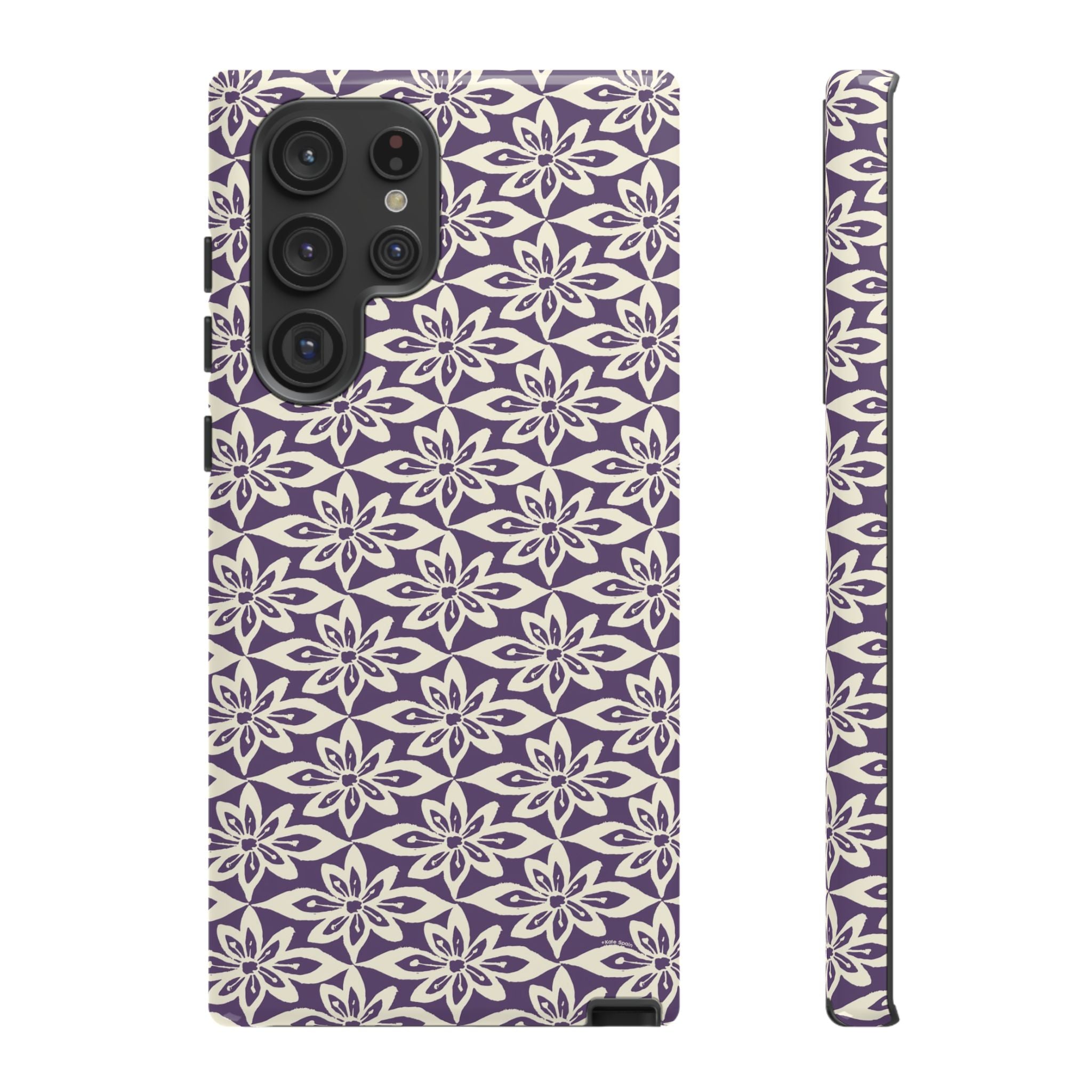 Lily Plum Samsung Galaxy S22 Ultra Glossy case — graphic white lily print on rich violet — botanical phone case by Kate Spain