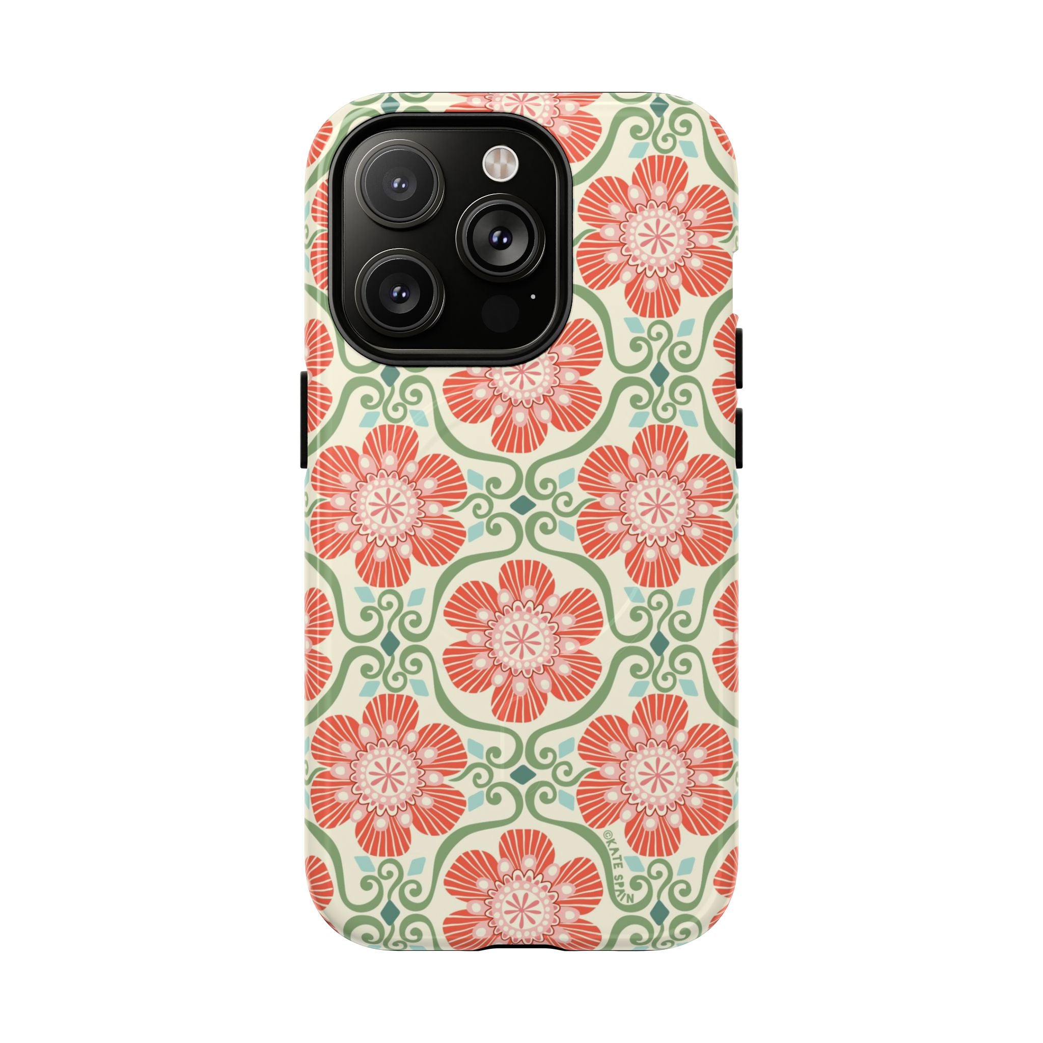 Barcelona Flowers MagSafe iPhone 14 Pro Case – Glossy | cream, coral, sage botanical floral print