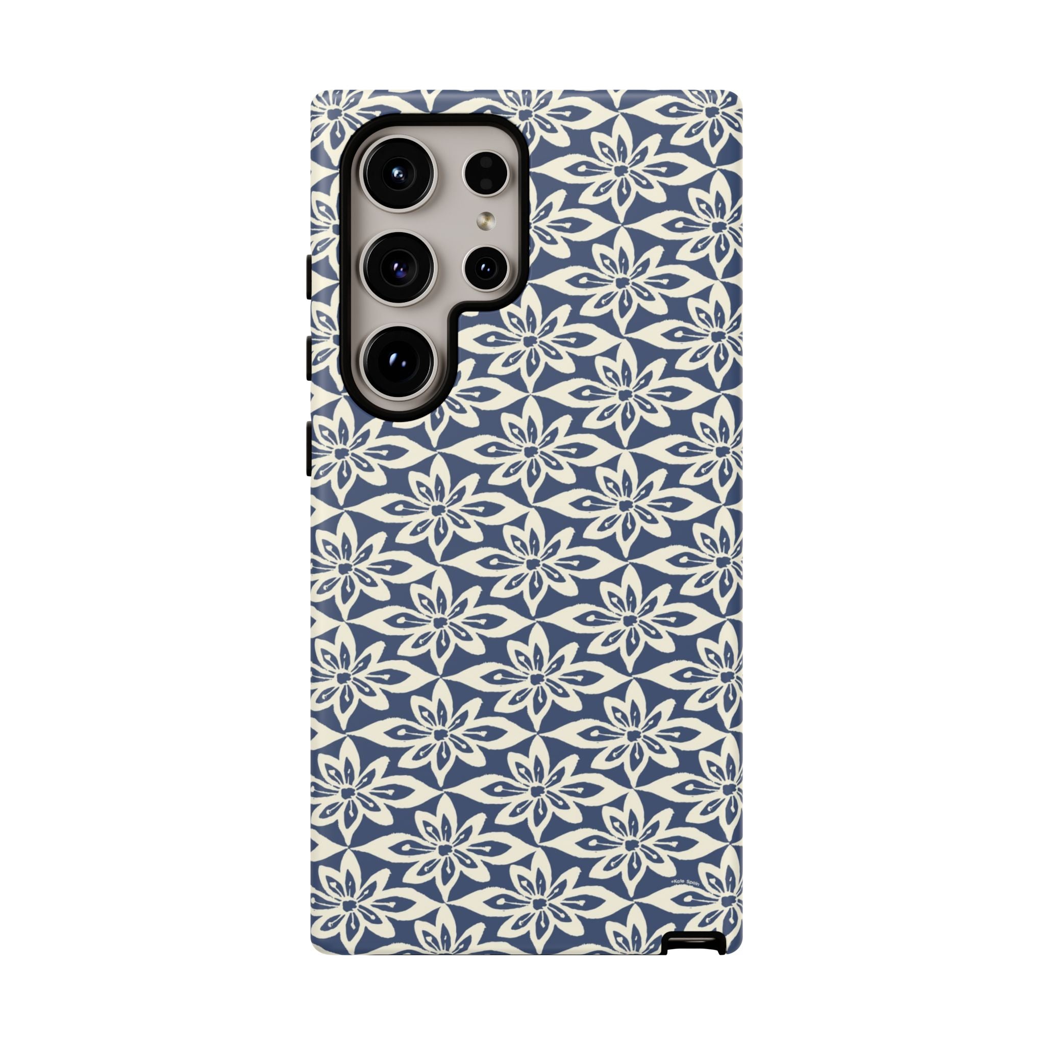 Lily Navy Blue Samsung Galaxy S24 Ultra Matte case — graphic white lily print on deep navy — botanical phone case by Kate Spain