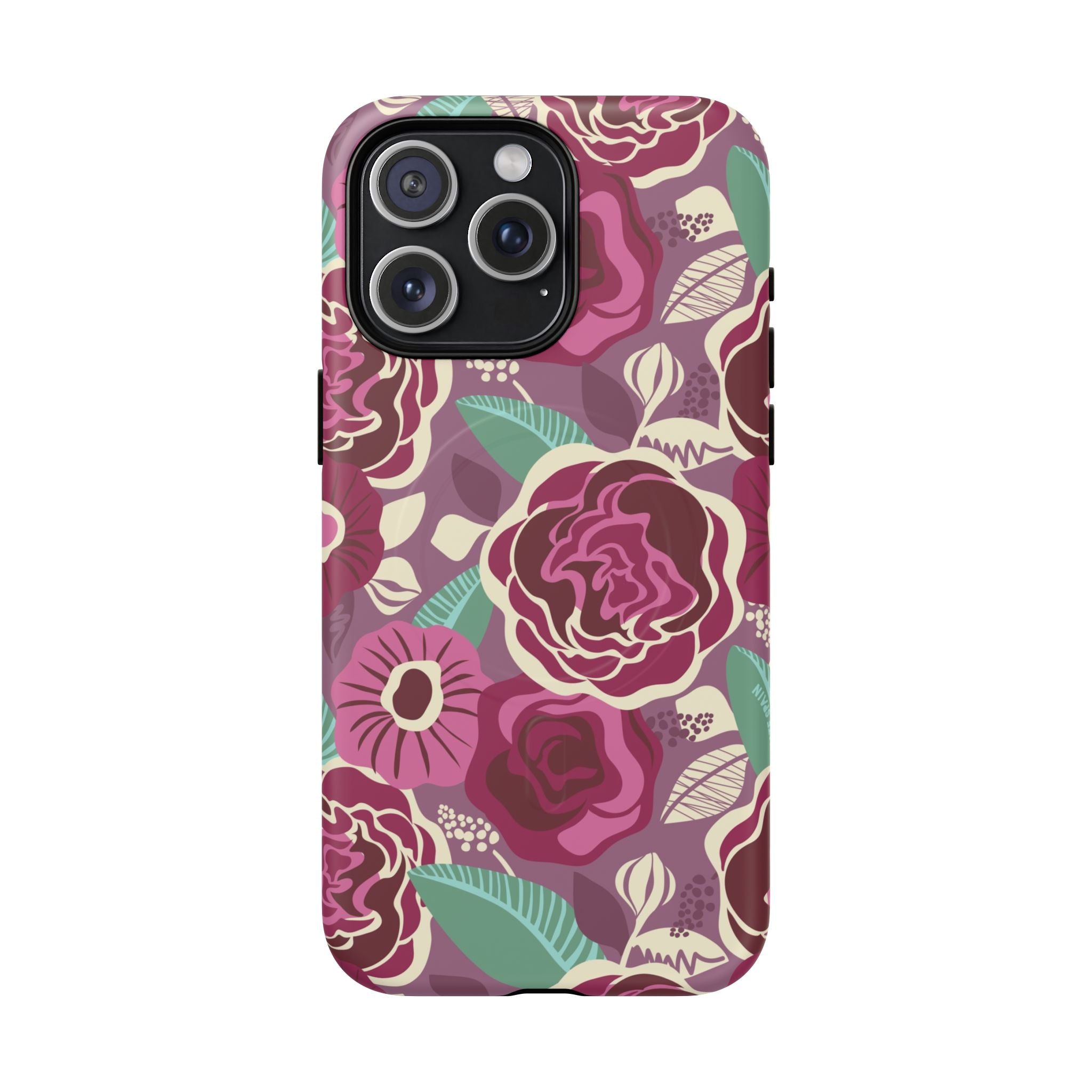Luxury Tea Rose Burgundy MagSafe iPhone 15 Pro Max Case – Matte | burgundy, magenta, plum botanical rose floral print