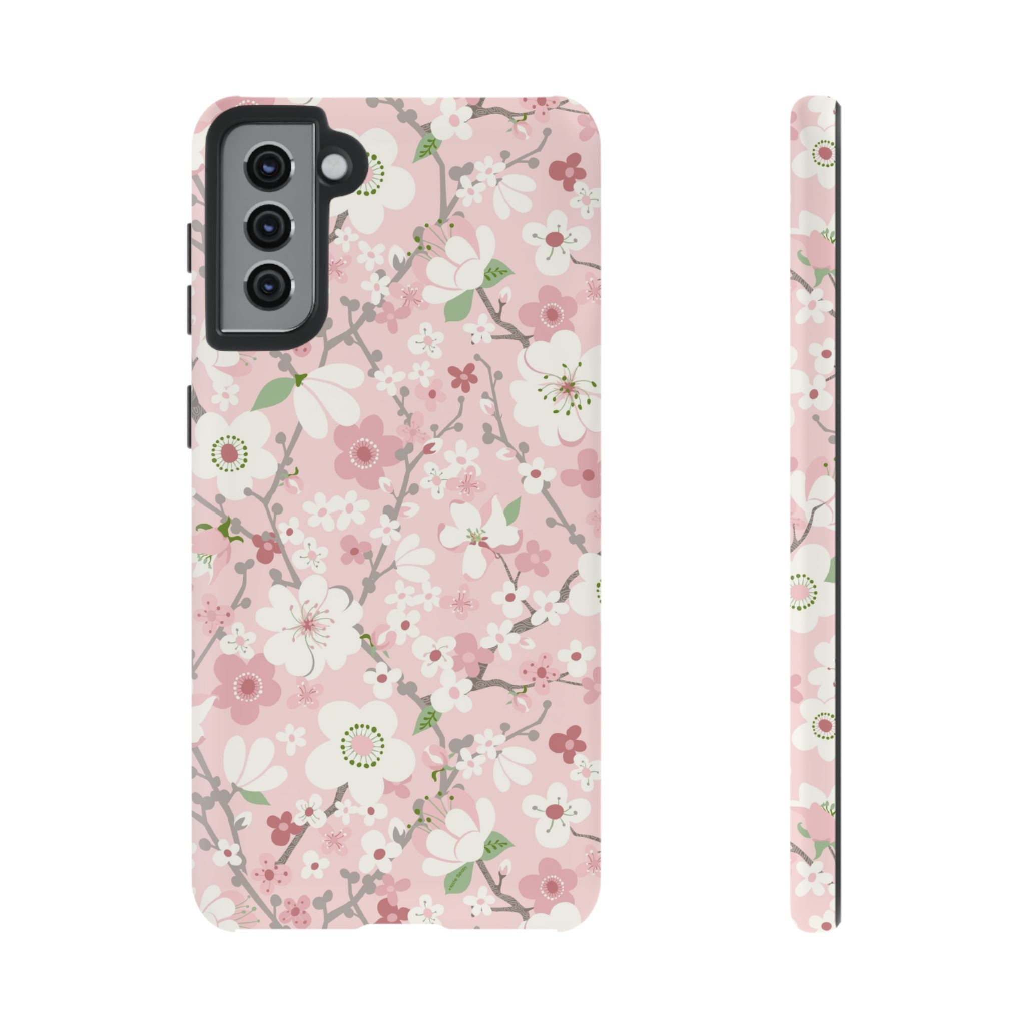 Luxury Pink Cherry Blossom Samsung Galaxy S21 Plus Case – Matte | pink, white, cherry blossom floral print