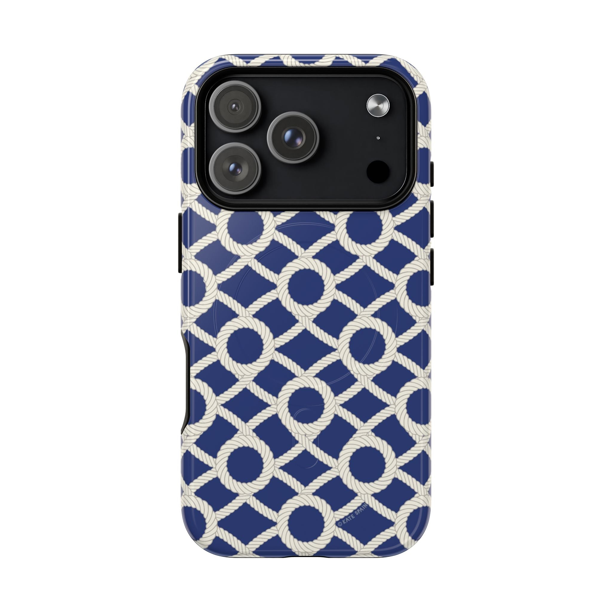 Sailor's Knot MagSafe iPhone 17 Pro Case – Glossy | cream, navy nautical print
