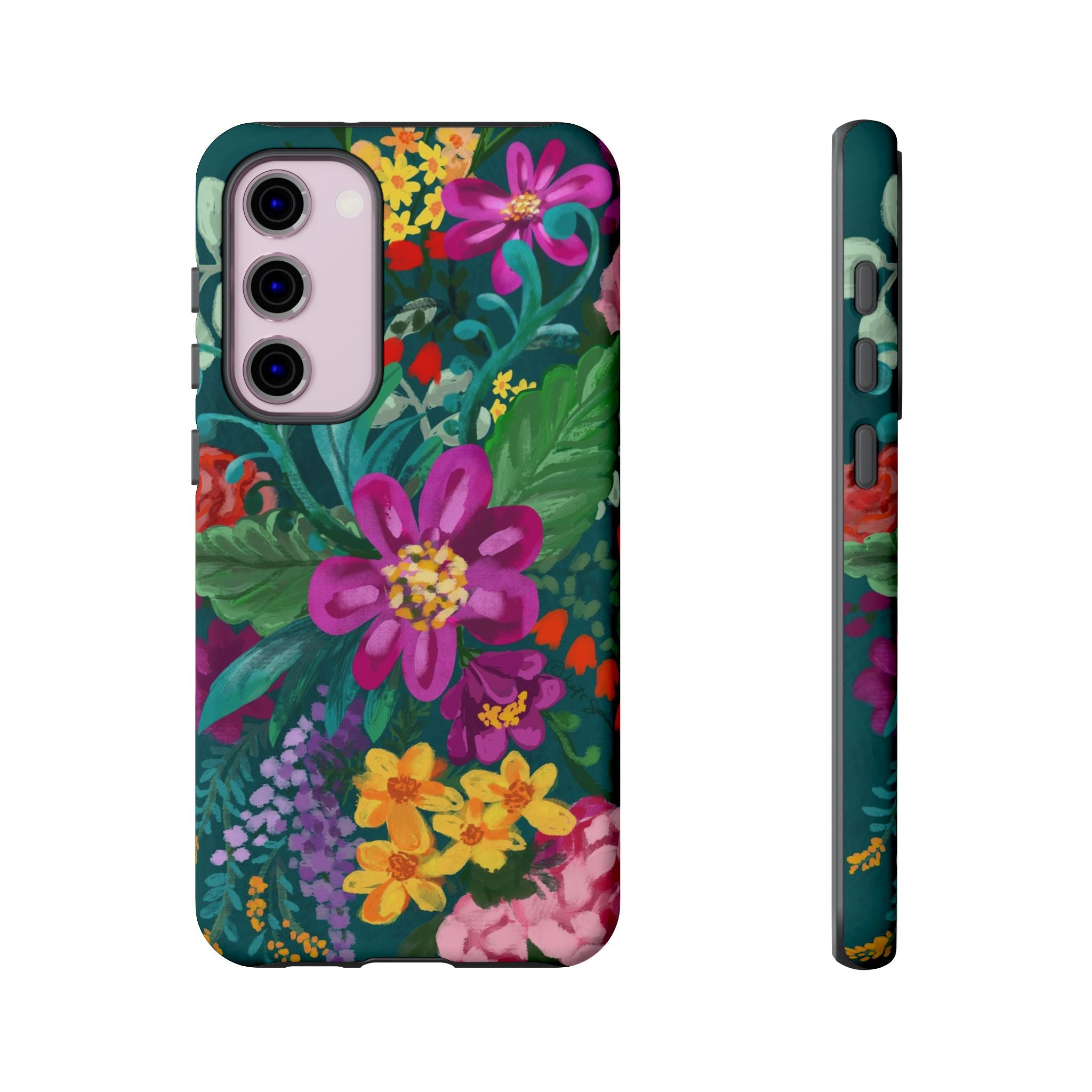Tropical Posy Samsung Galaxy S23 Plus Case – Matte | teal, magenta, yellow, pink vibrant botanical floral print