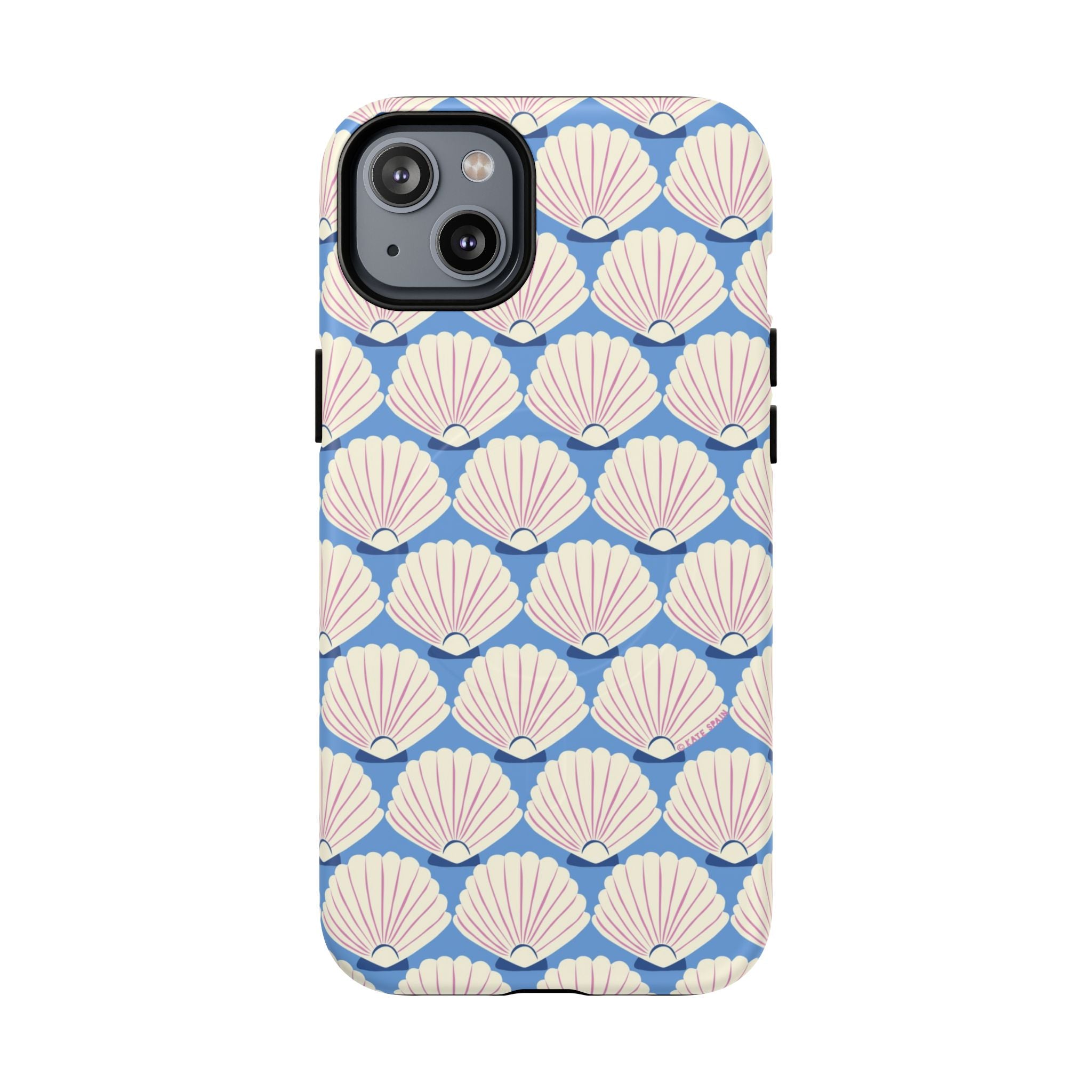 Seashells MagSafe iPhone 14 Plus Case – Matte | periwinkle, cream, blush scallop shell print