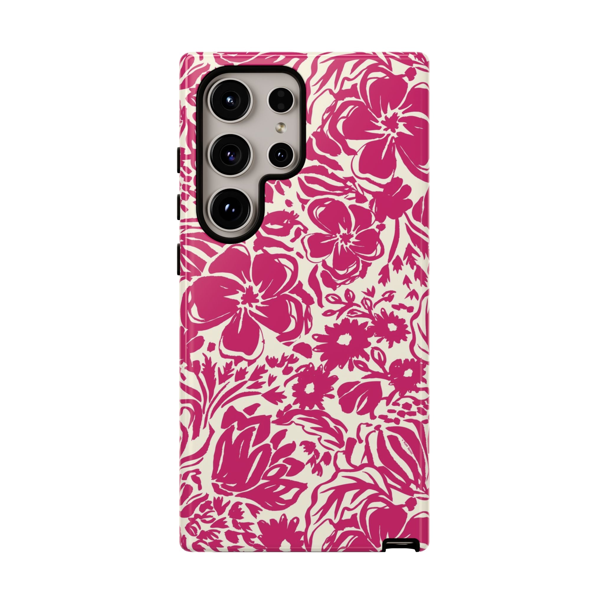 Rhapsody Bright Pink Samsung Galaxy S24 Ultra Glossy case — bold magenta floral print on cream by Kate Spain